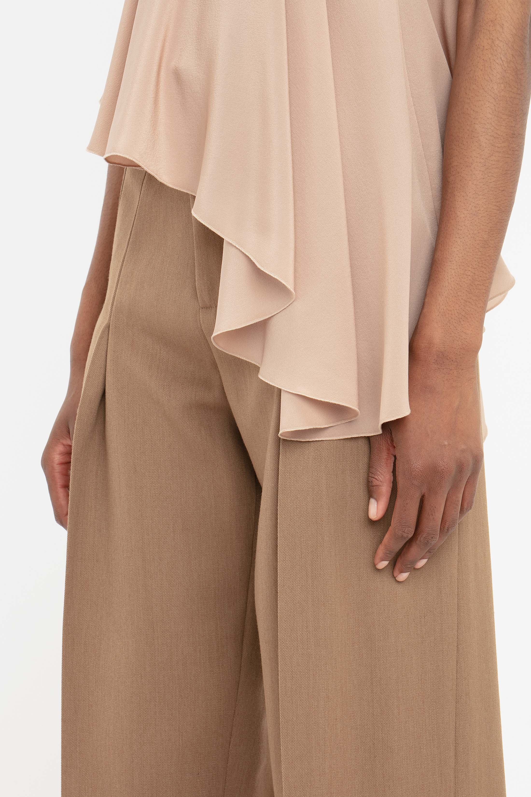 Bra Detail Ruffle Cami In Taupe - 9