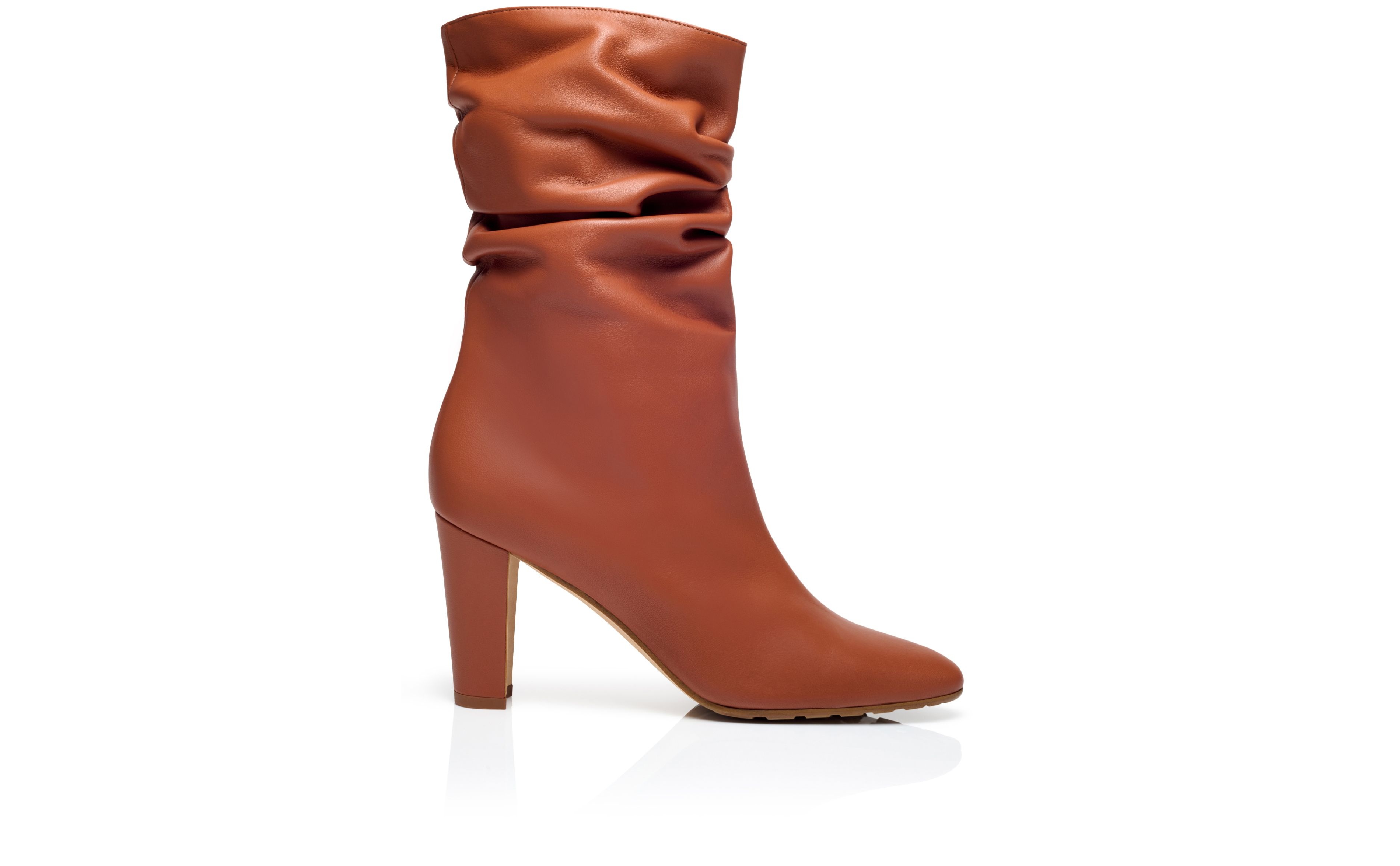 Brown Nappa Leather Mid Calf Boots - 1