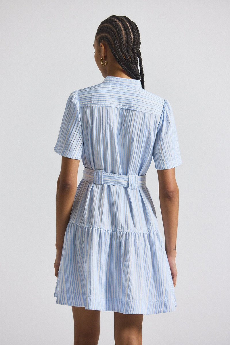 DEREK LAM 10 CROSBY CLYNTON PINTUCK STRIPE SHIRTING SHORT SLEEVE DRESS outlook