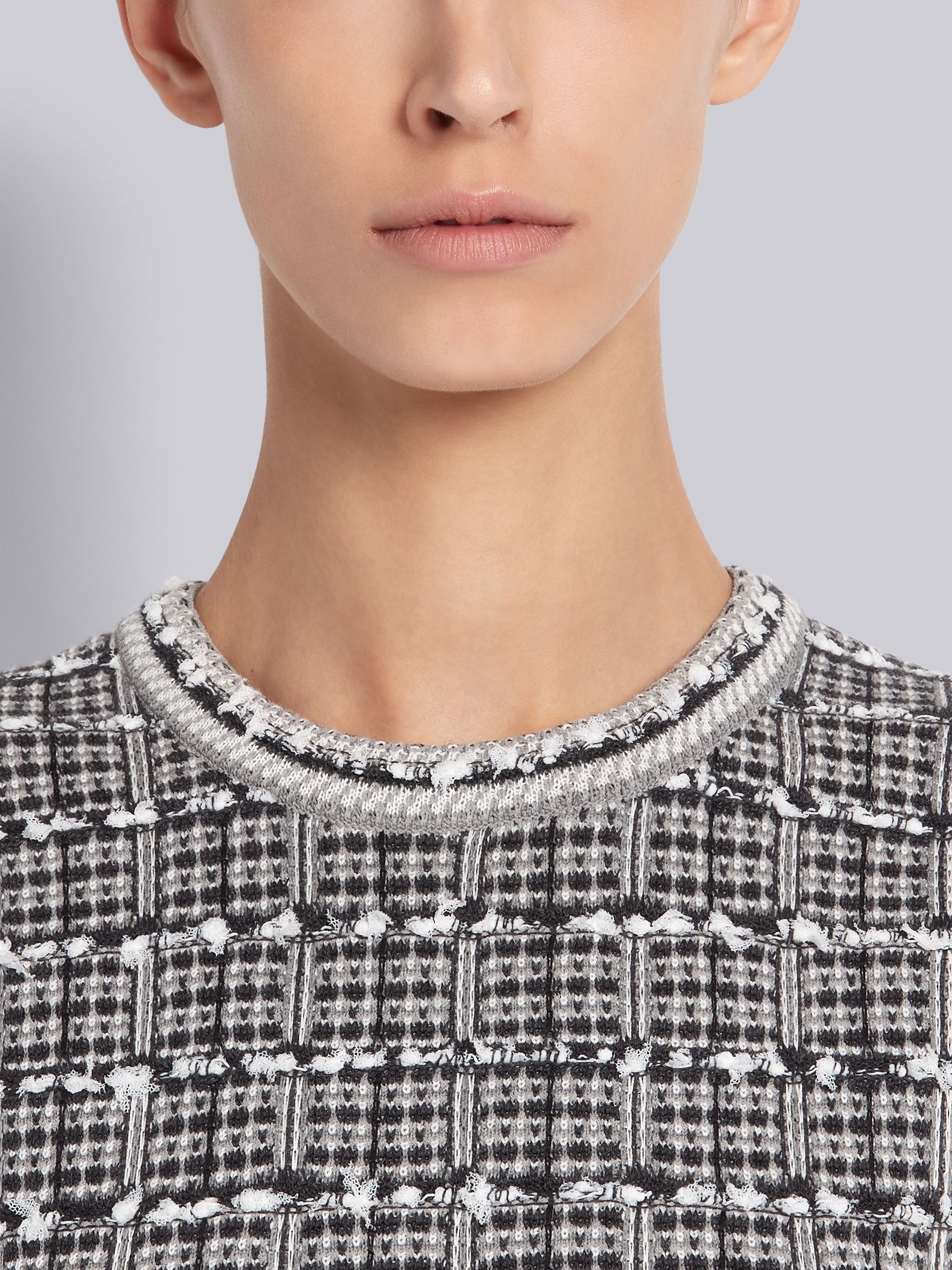 Medium Grey Cotton Viscose Windowpane Jacquard Sleeveless Pencil Dress - 5