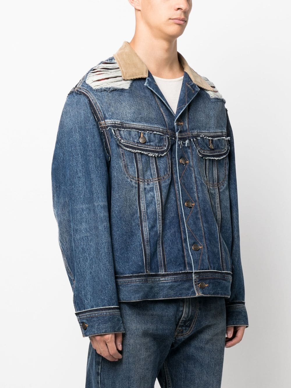 ripped-detailing denim jacket - 4