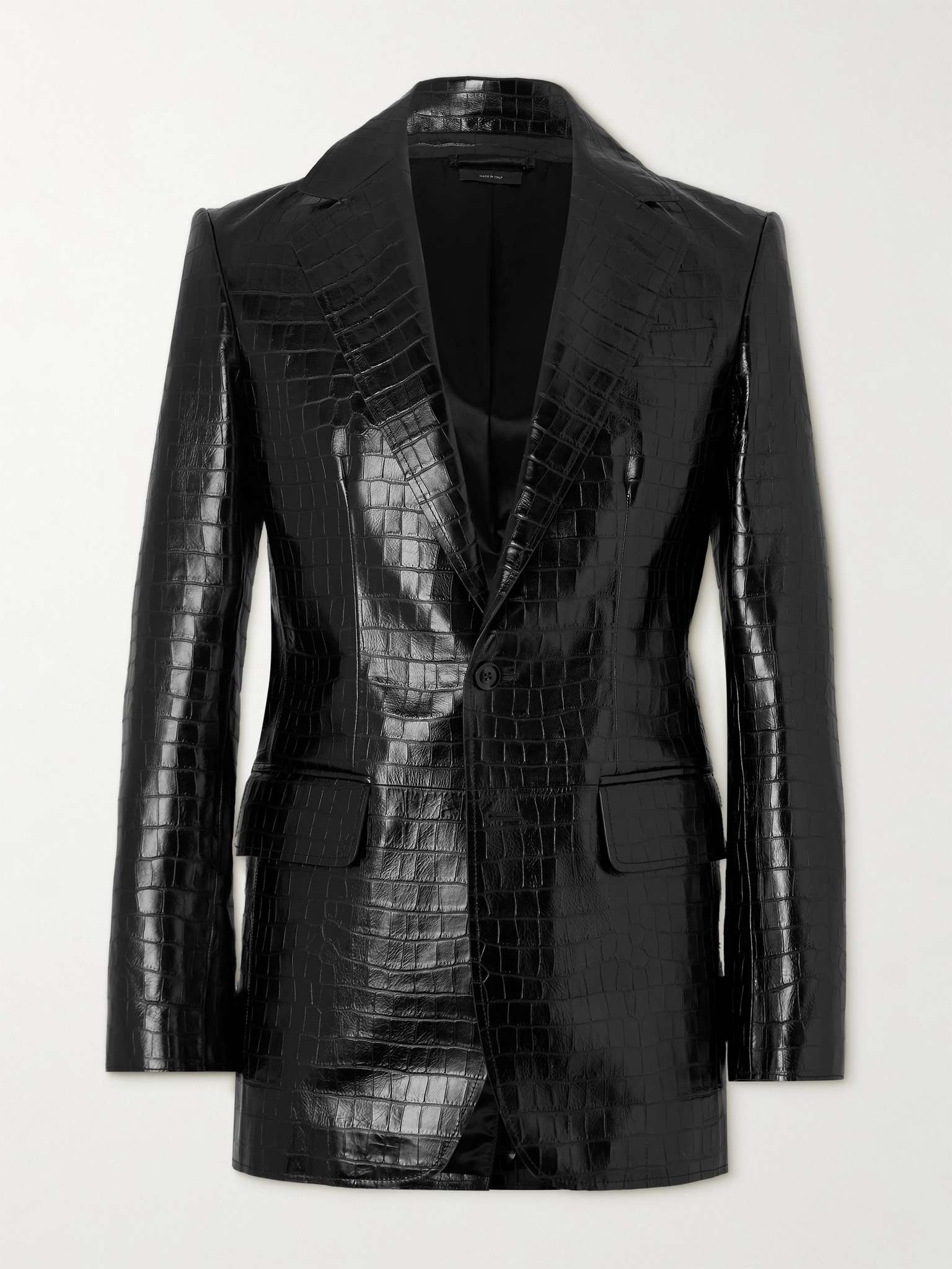 Slim-Fit Croc-Effect Leather Blazer - 1