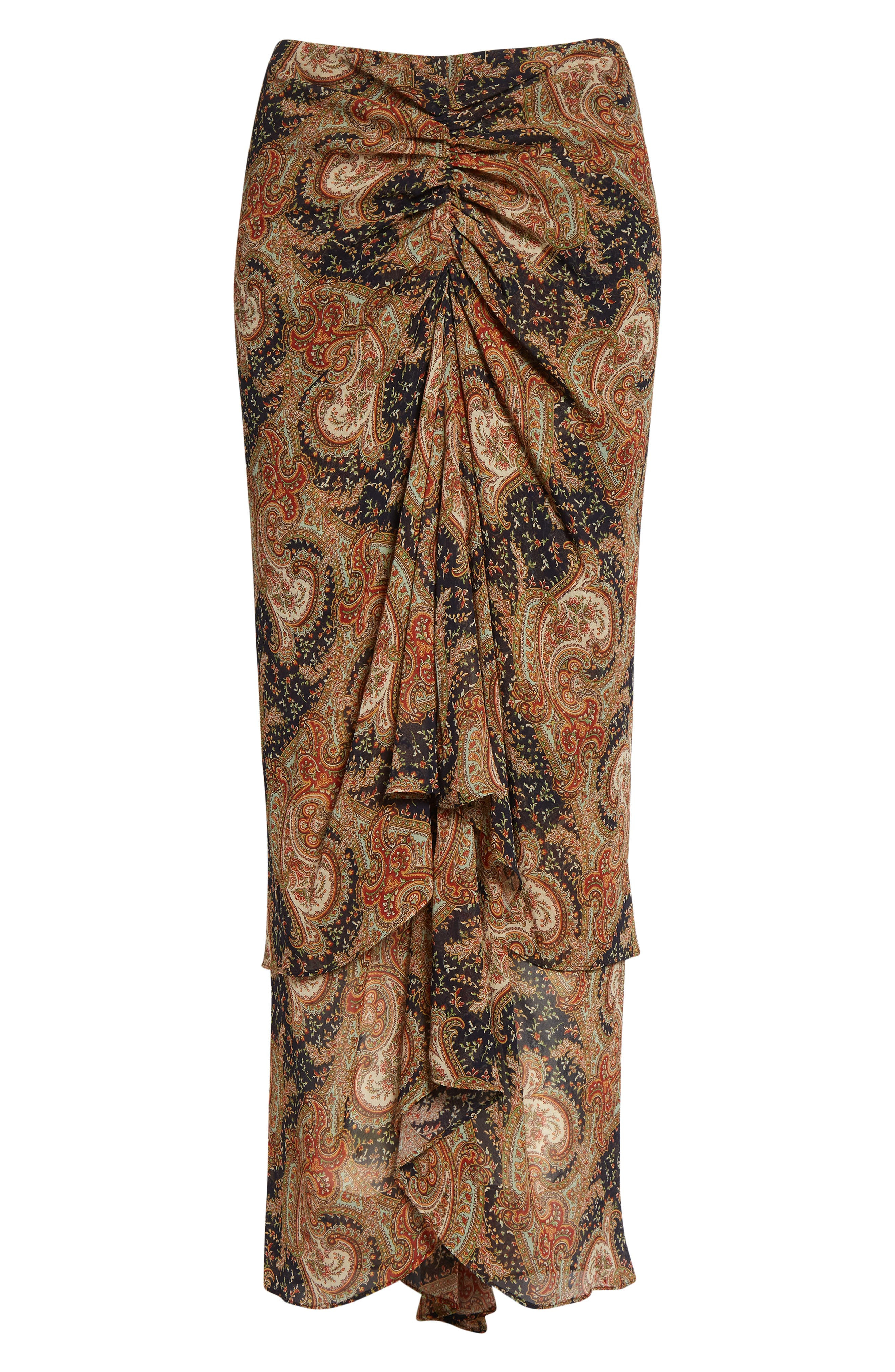 Veronica Beard Sira Paisley Print Ruffle Silk High-Low Skirt in Navy/Rust Multi at Nordstrom - 5