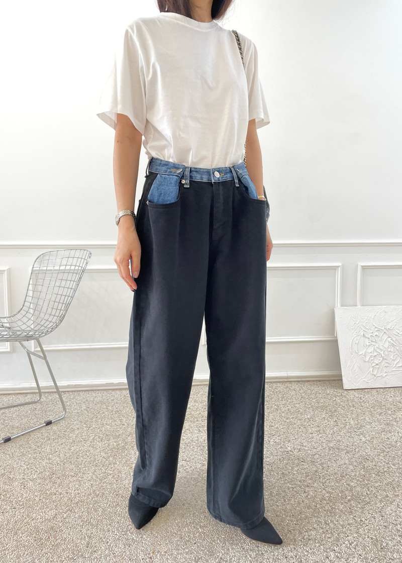 Hayla Contrast Denim Pants - Black/Blue 4
