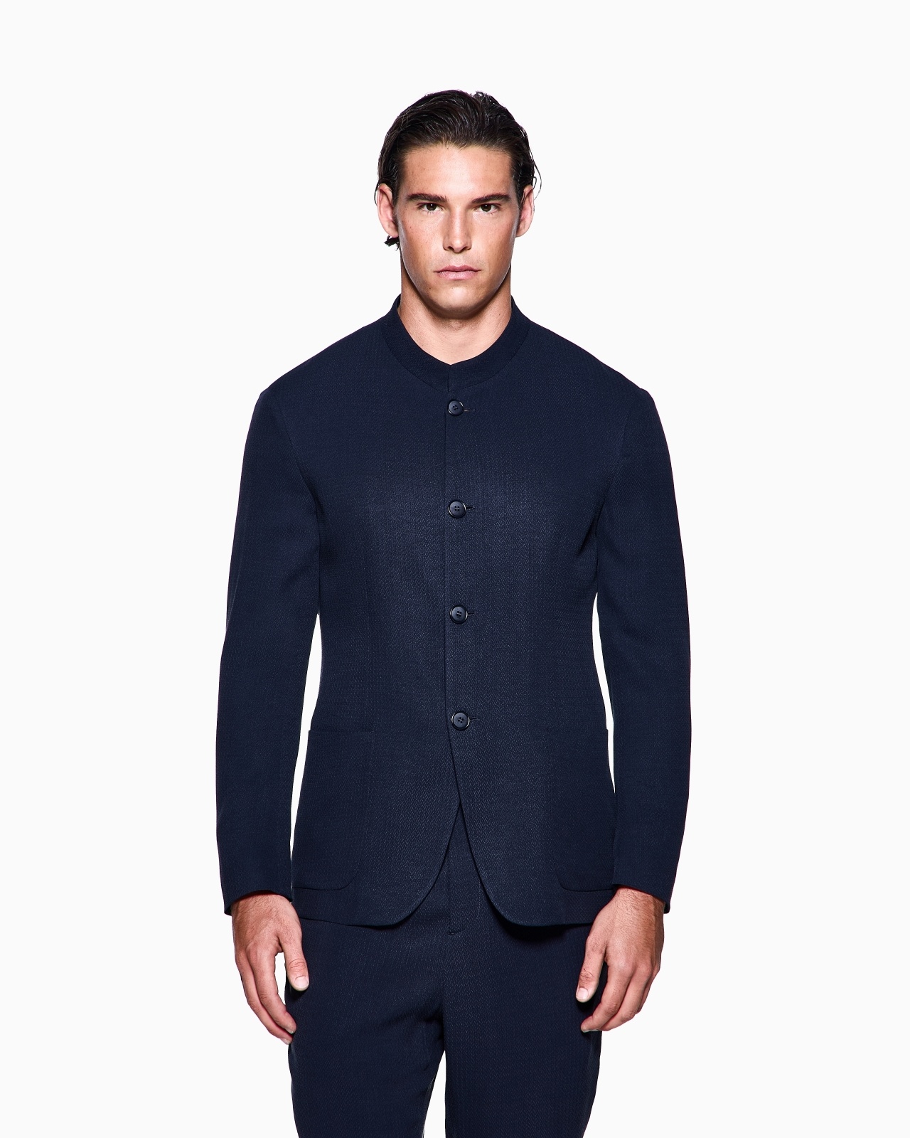 CUPRO AND VISCOSE SINGLE-BREASTED JACKET WITH A MICRO CHEVRON MOTIF - 4