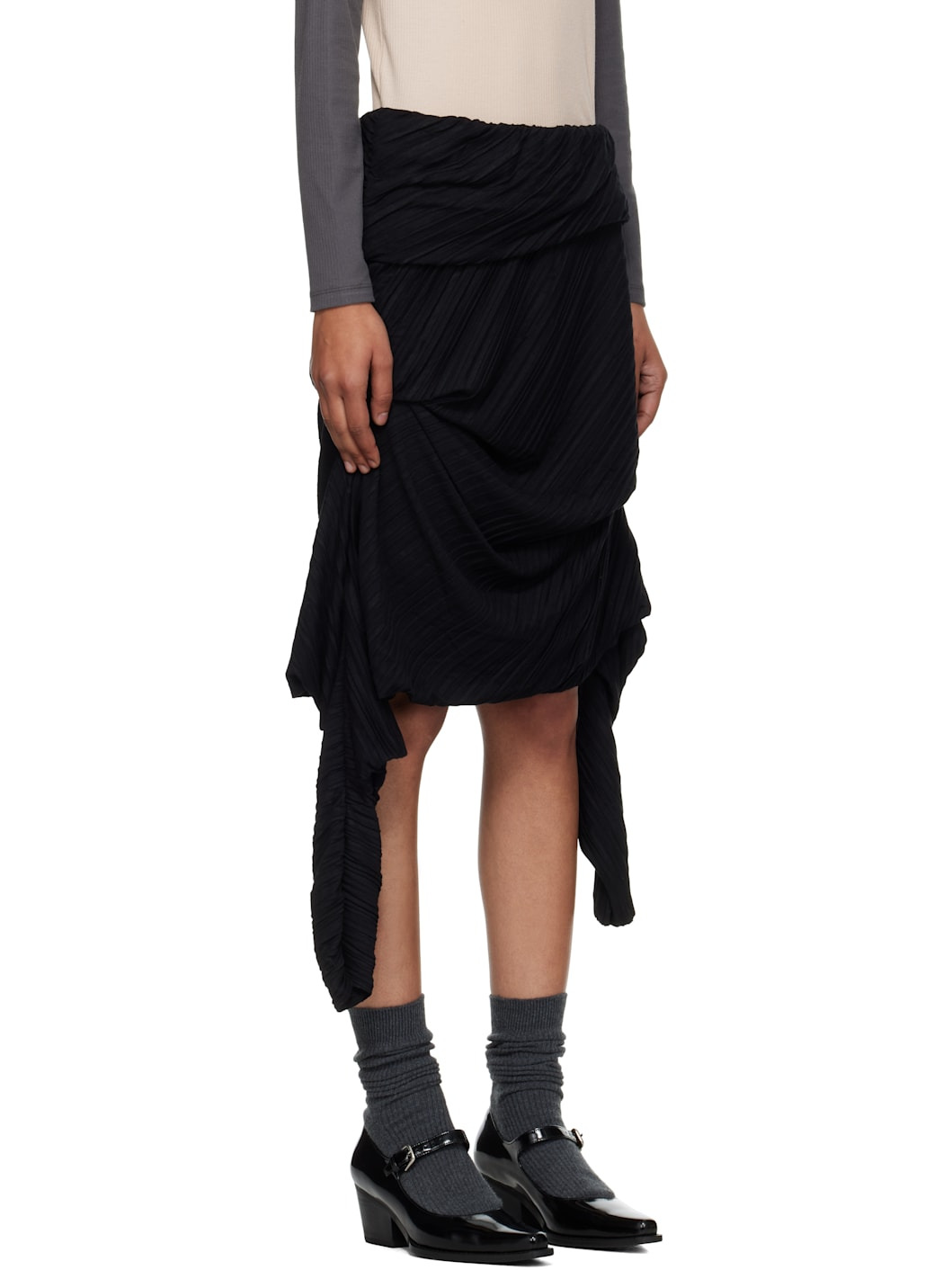 Black Pleats Midi Skirt - 2