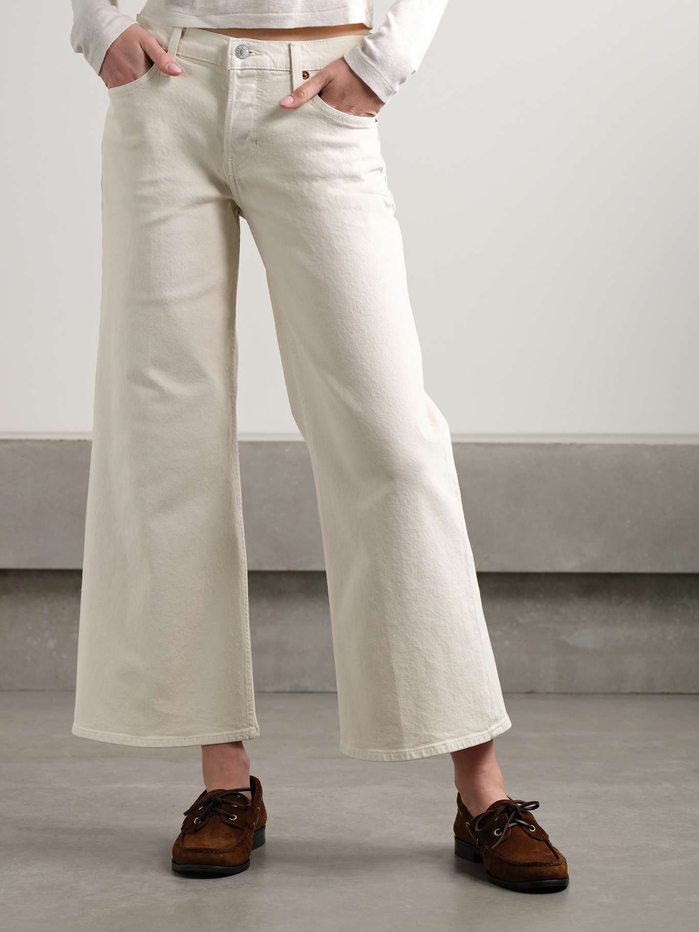 Cropped mid-rise wide-leg jeans White - 3