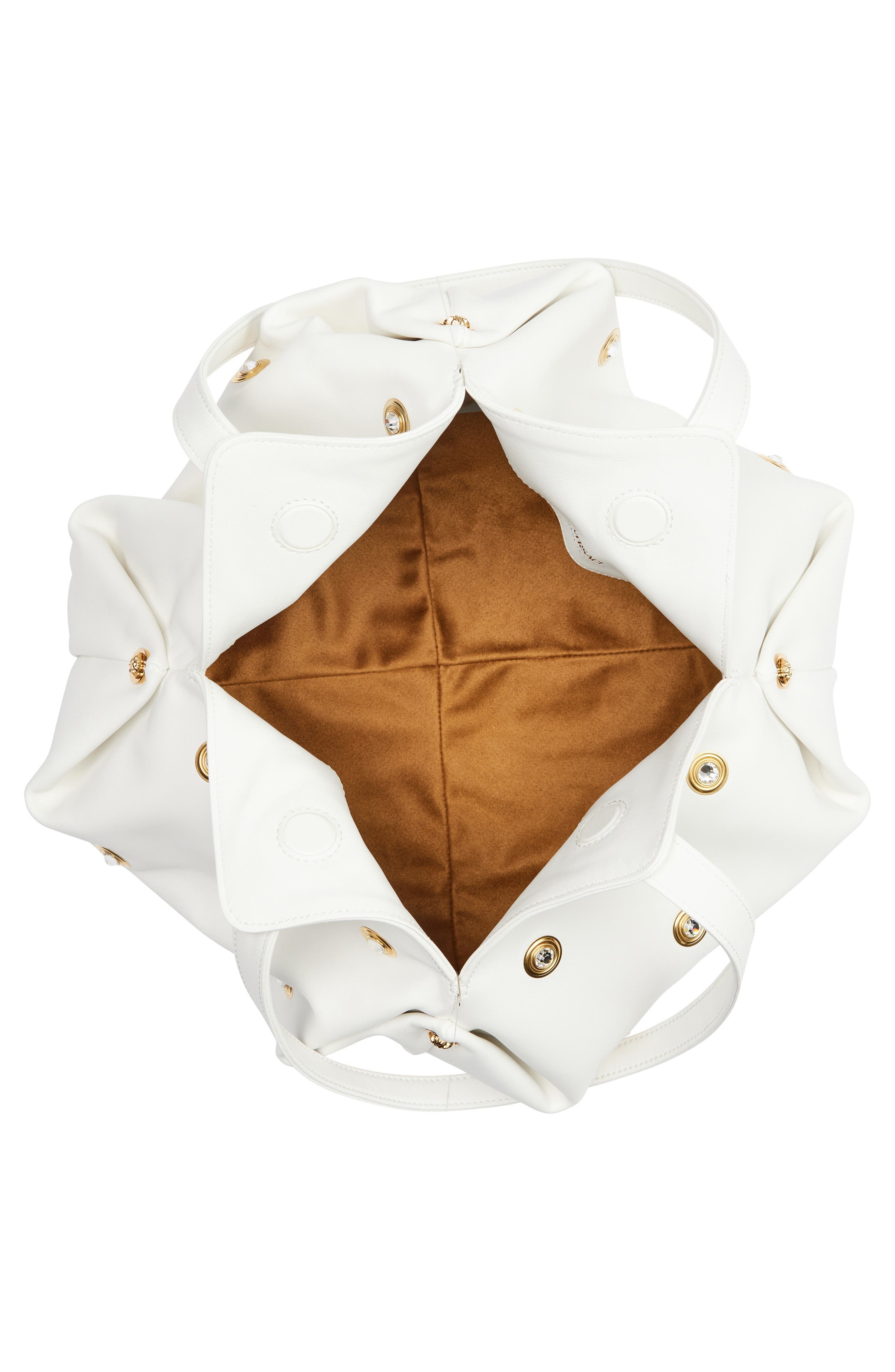 Versace Protea Crystal Stud Leather Shoulder Bag in Porcelain White Gold at Nordstrom - 5