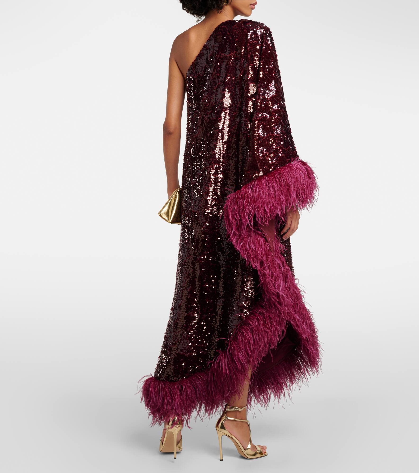 Feather-trimmed sequined midi dress - 3