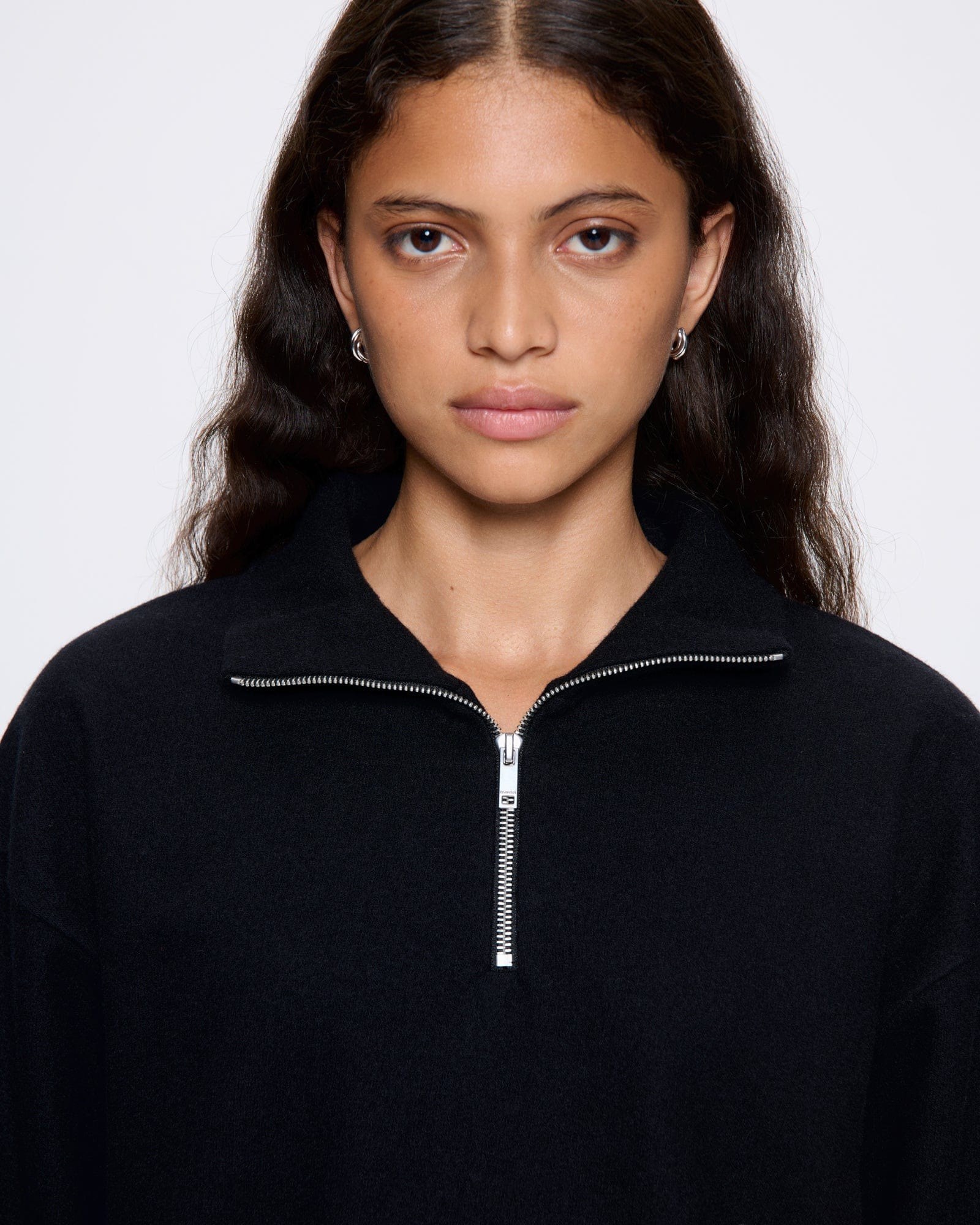 Women's Recycled Wool Jersey Half-Zip Sweater - Black - 4