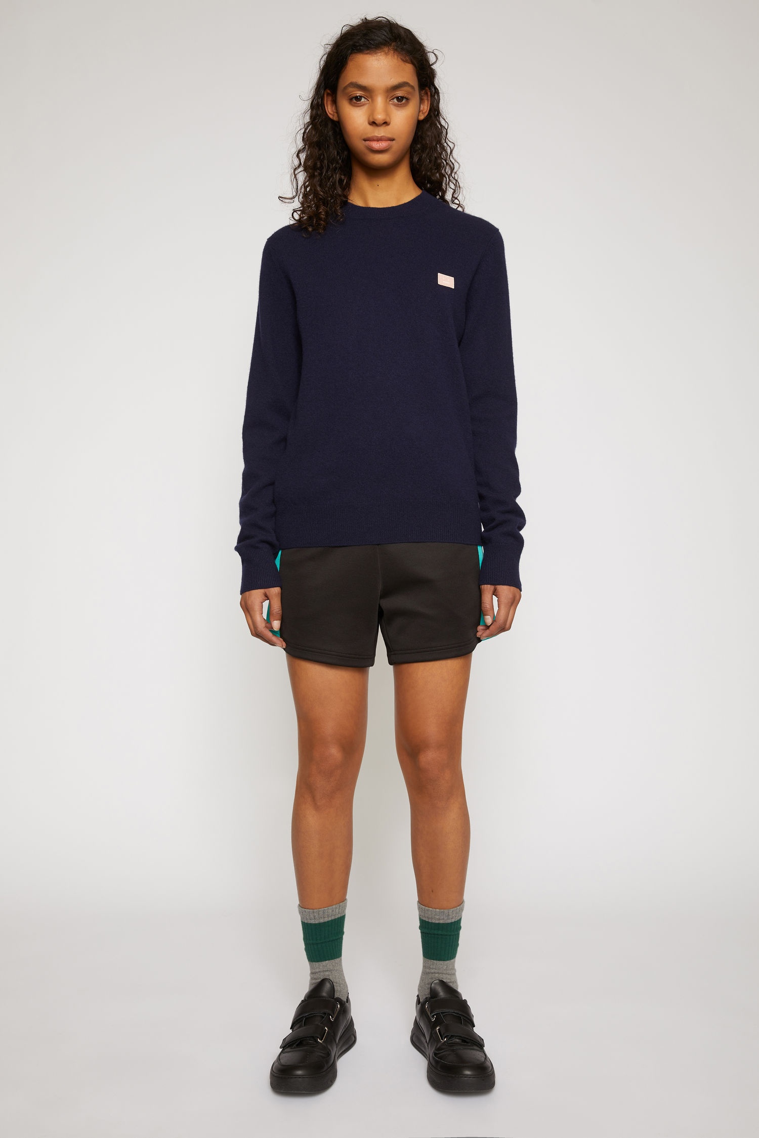 Wool crew neck sweater navy/pink - 2