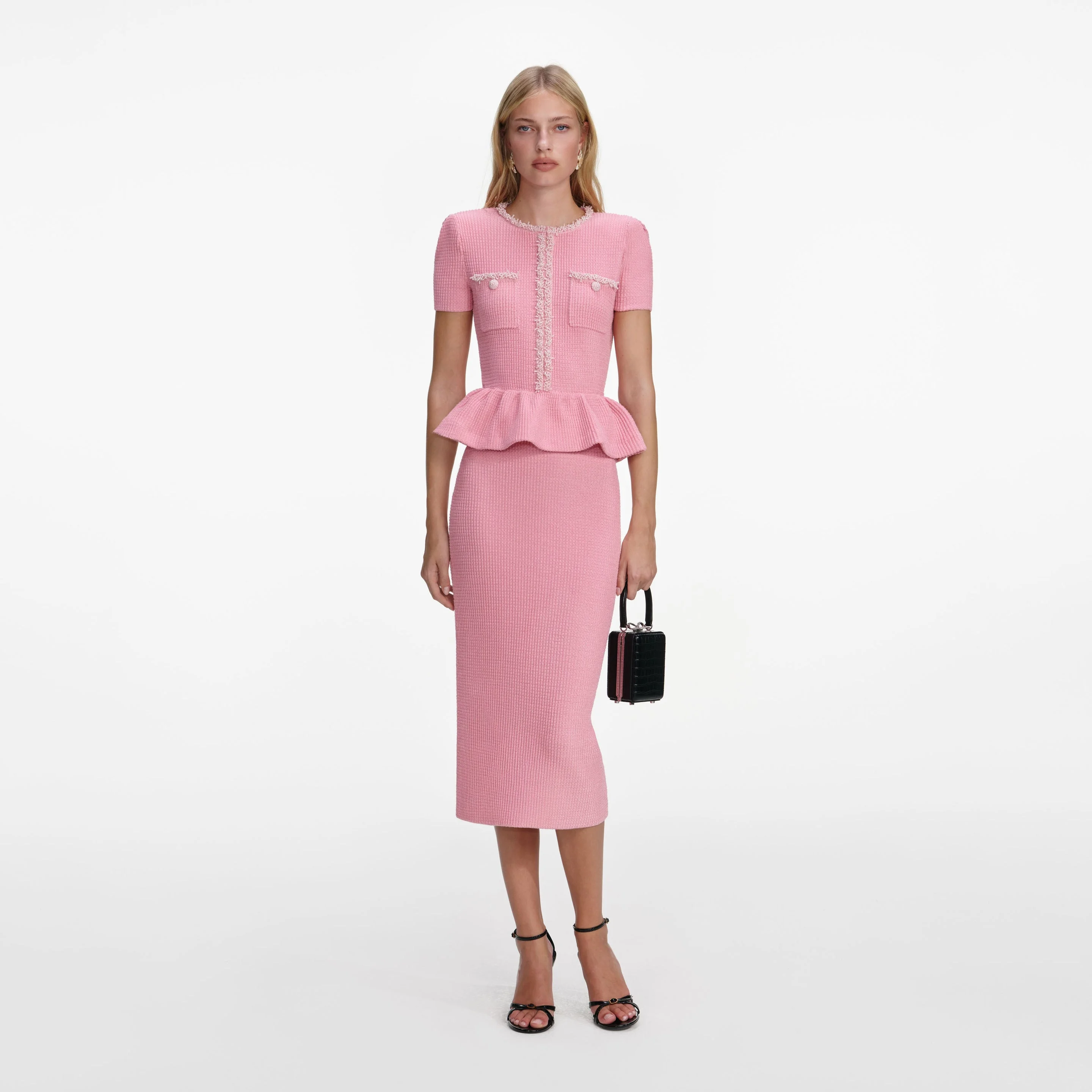 Pink Peplum Knit Midi Dress - 1