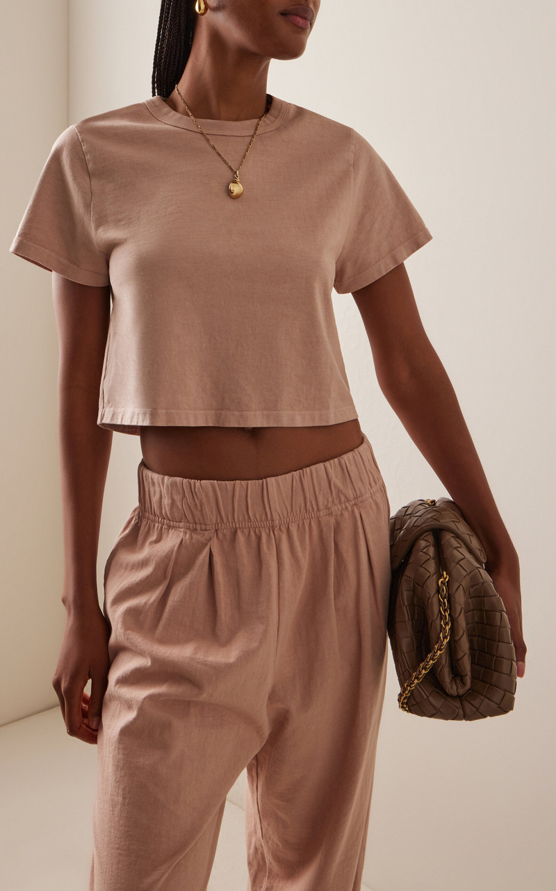 LES TIEN Daria Cropped Cotton T-Shirt pink outlook