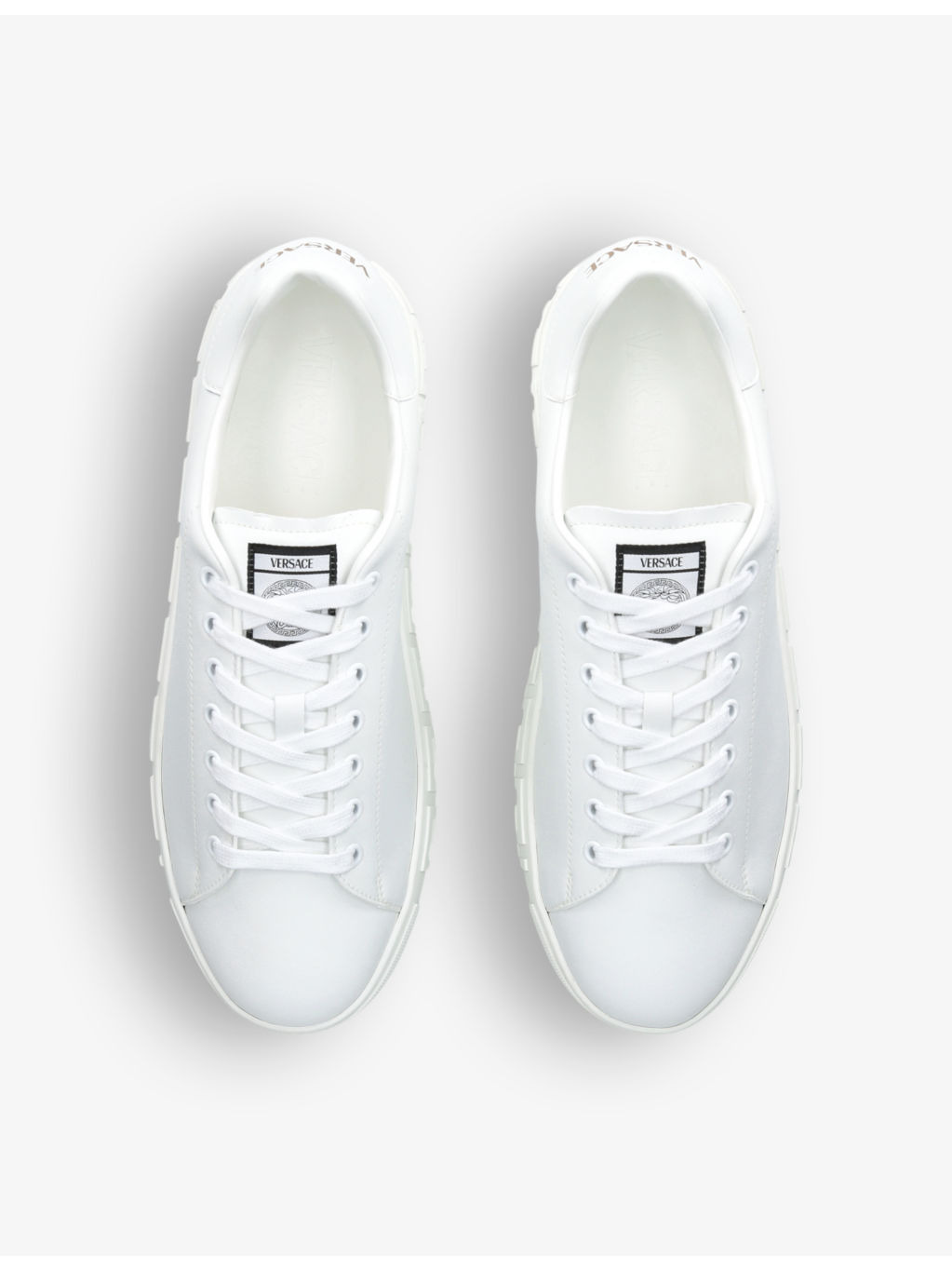 Greca-pattern brand-tab leather low-top trainers - 2
