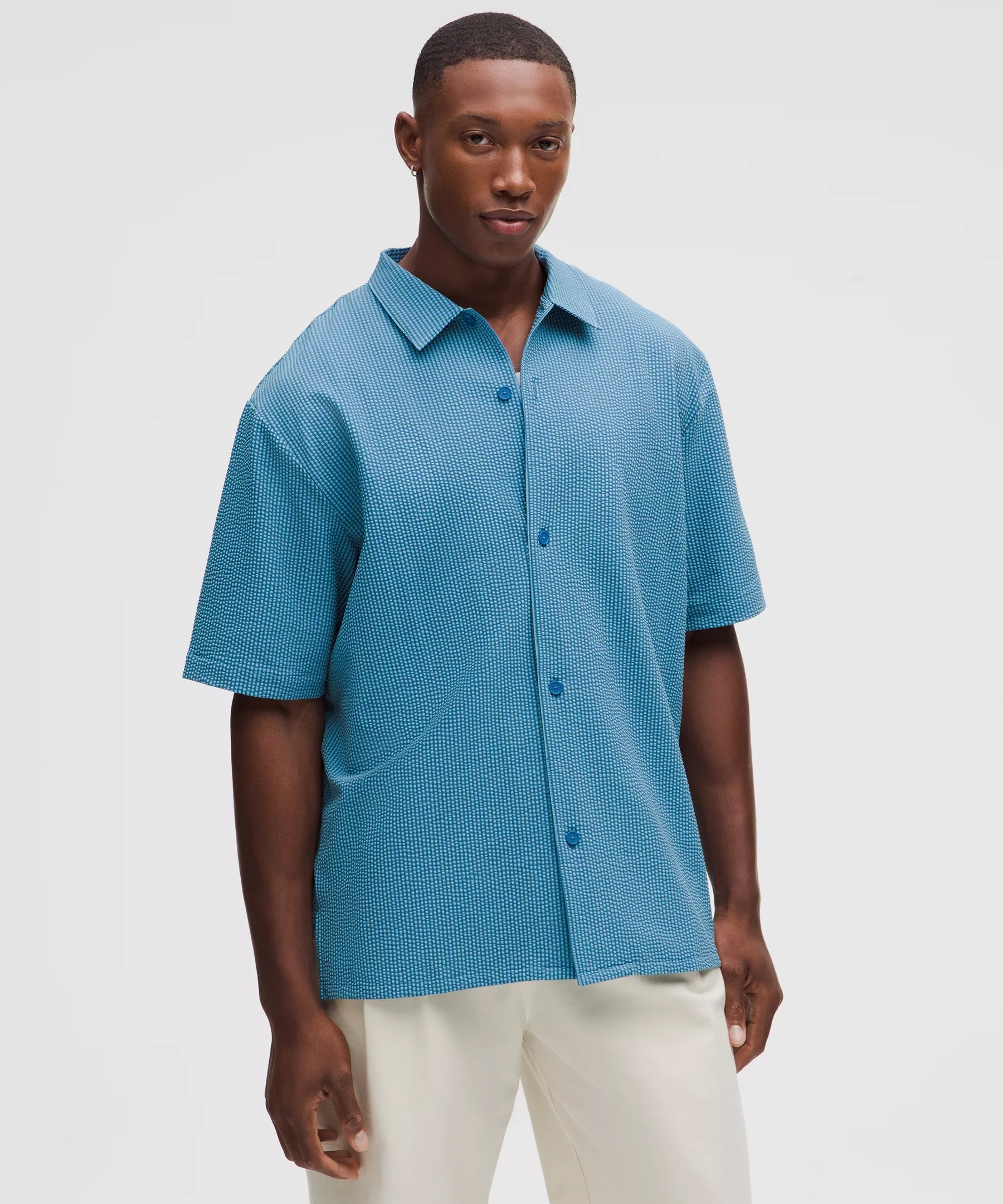 Textured Camp Collar Short-Sleeve Shirt - 1