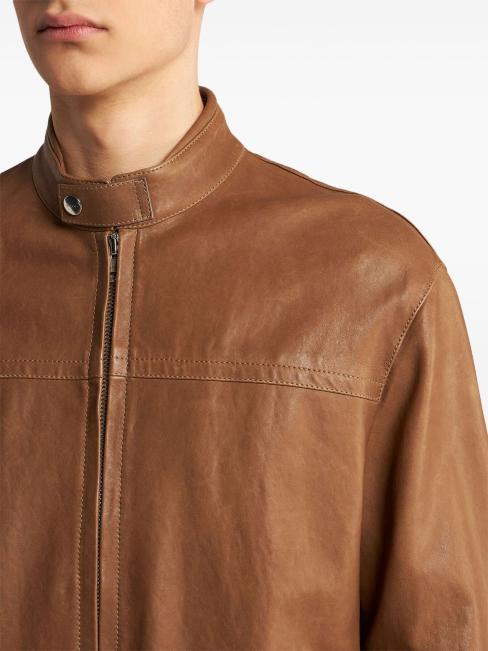 zip-up leather jacket - 4