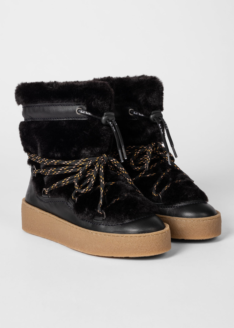 Black Leather 'Hallie' Snow Boots 4