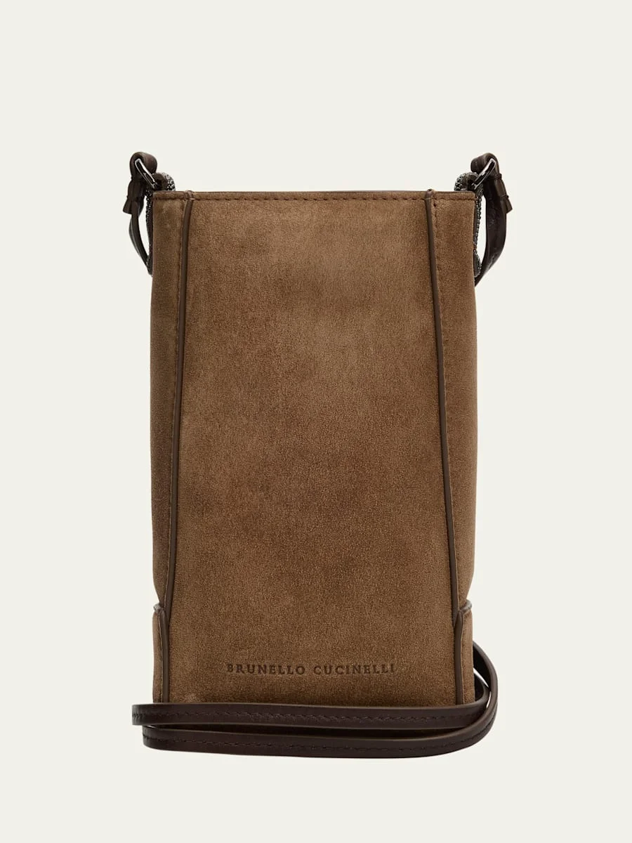 Mini Suede Phone Crossbody Bag with Monili Beading - 1