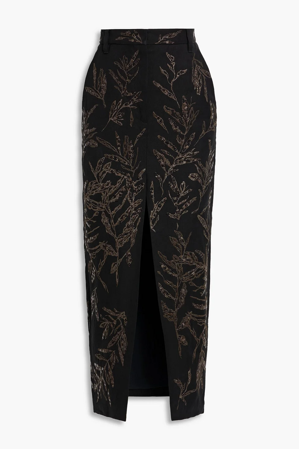 Embellished linen and cotton-blend canvas maxi pencil skirt - 1