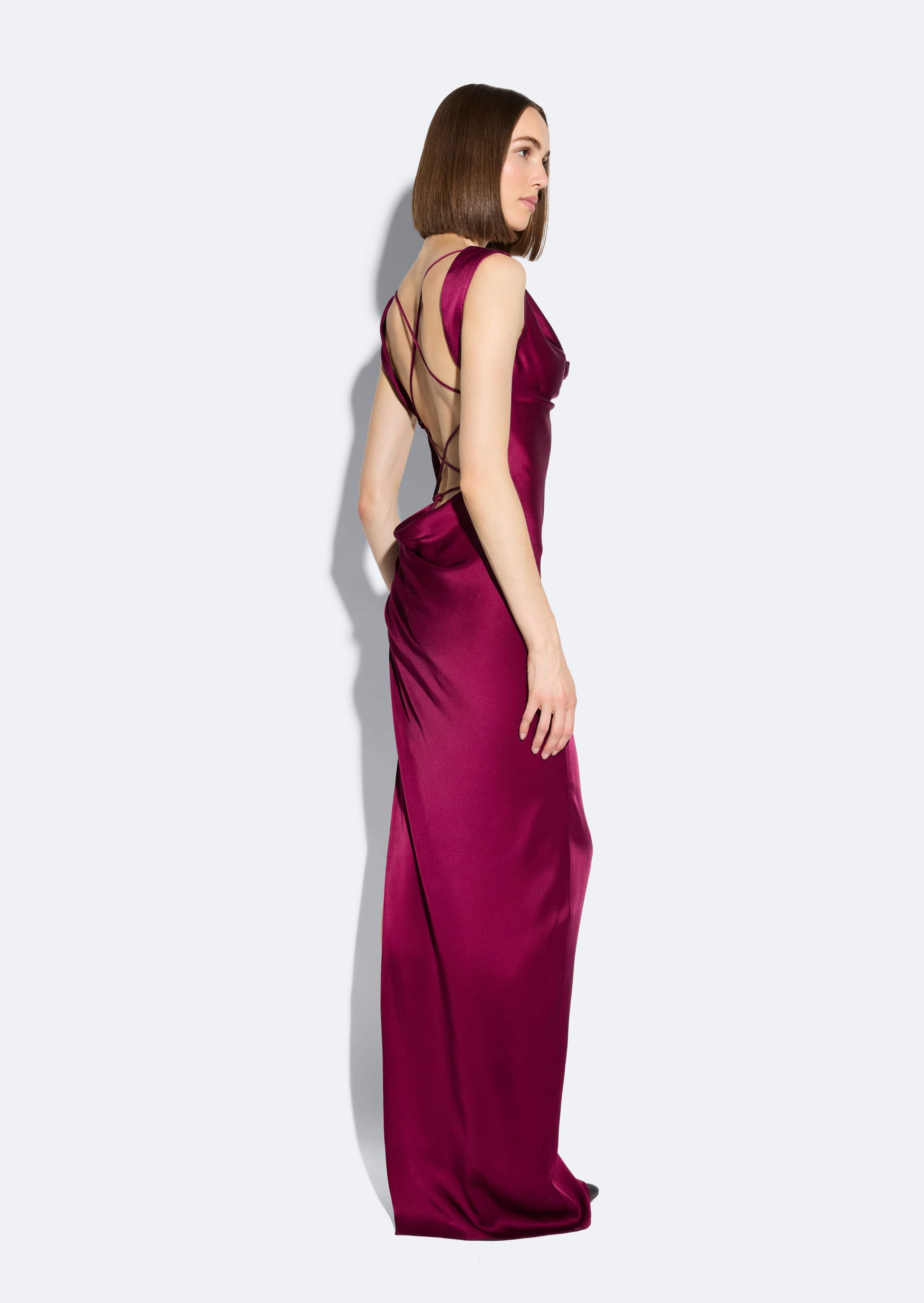 Satin Cowl Neck Gown - 3