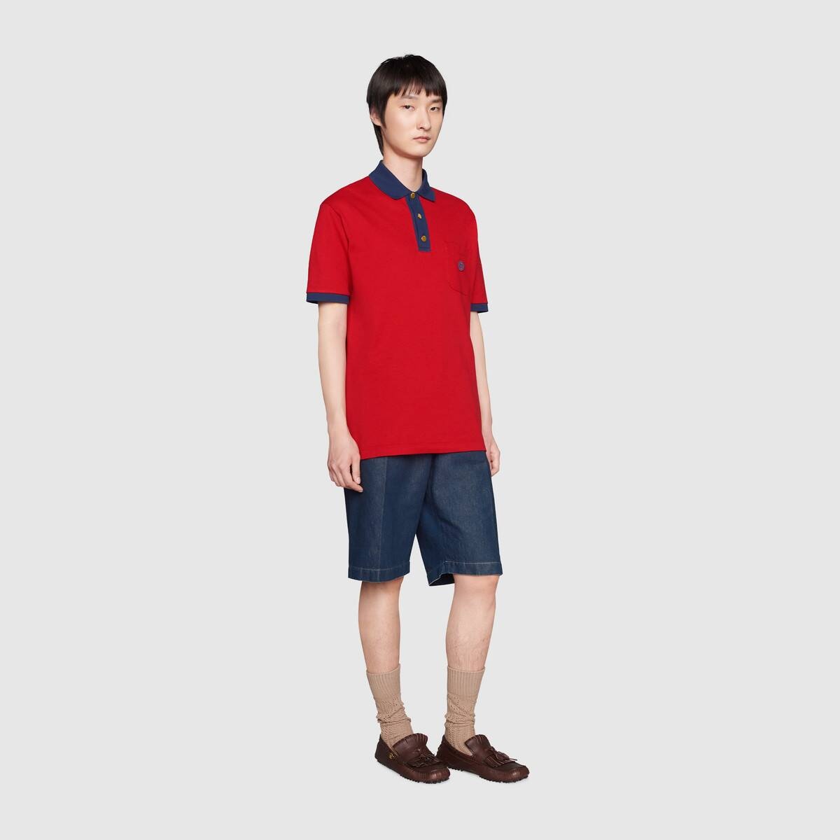 Cotton polo with Interlocking G patch - 2