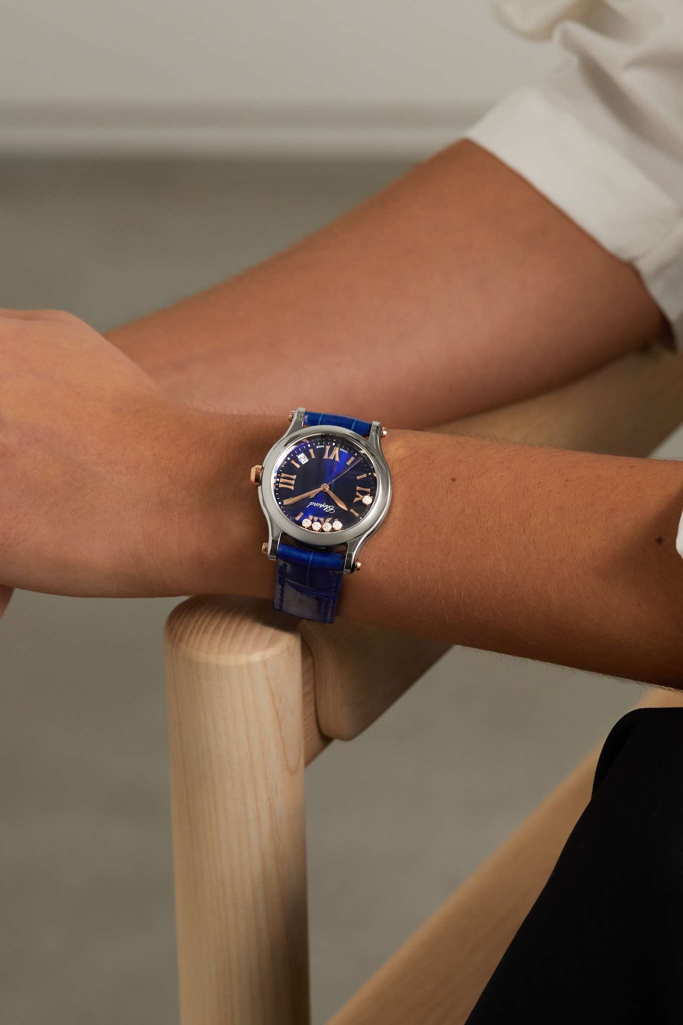 Happy Sport 36mm stainless steel, 18-karat rose gold, alligator and diamond watch - 2