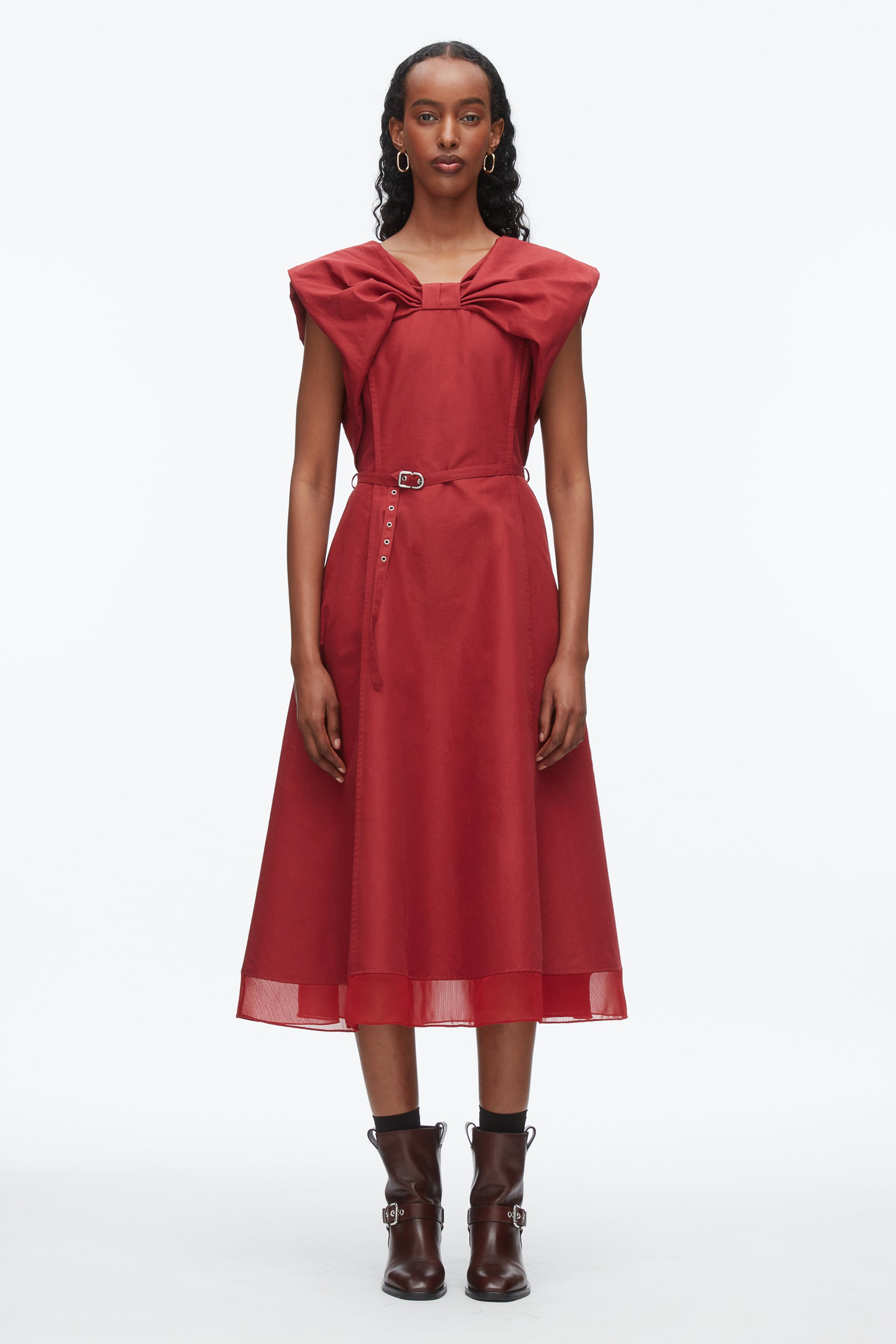 Draped Bow Dress with Belt - 2
