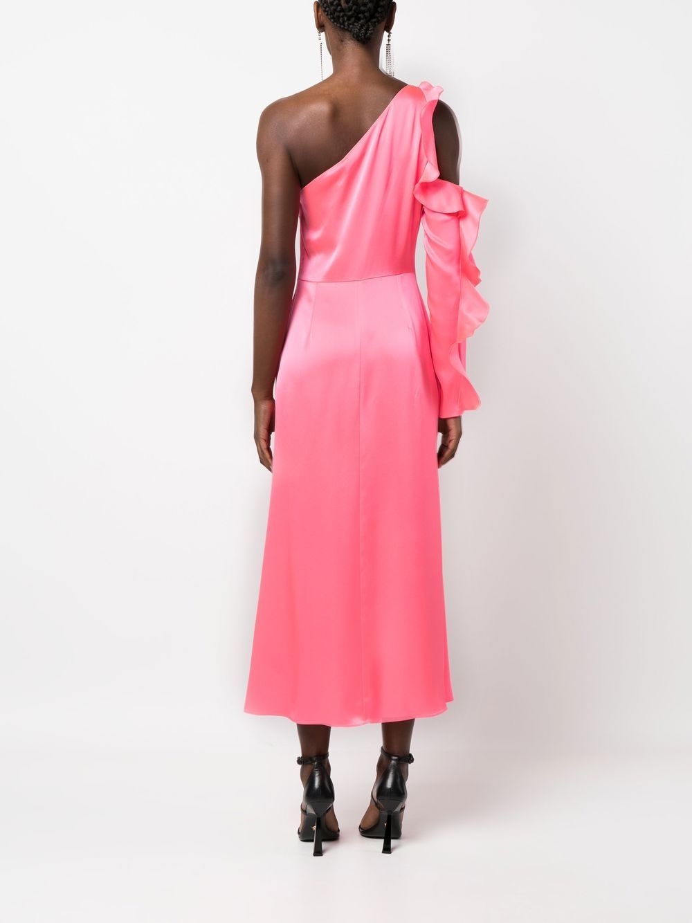 asymmetric ruffle-trim satin dress - 4