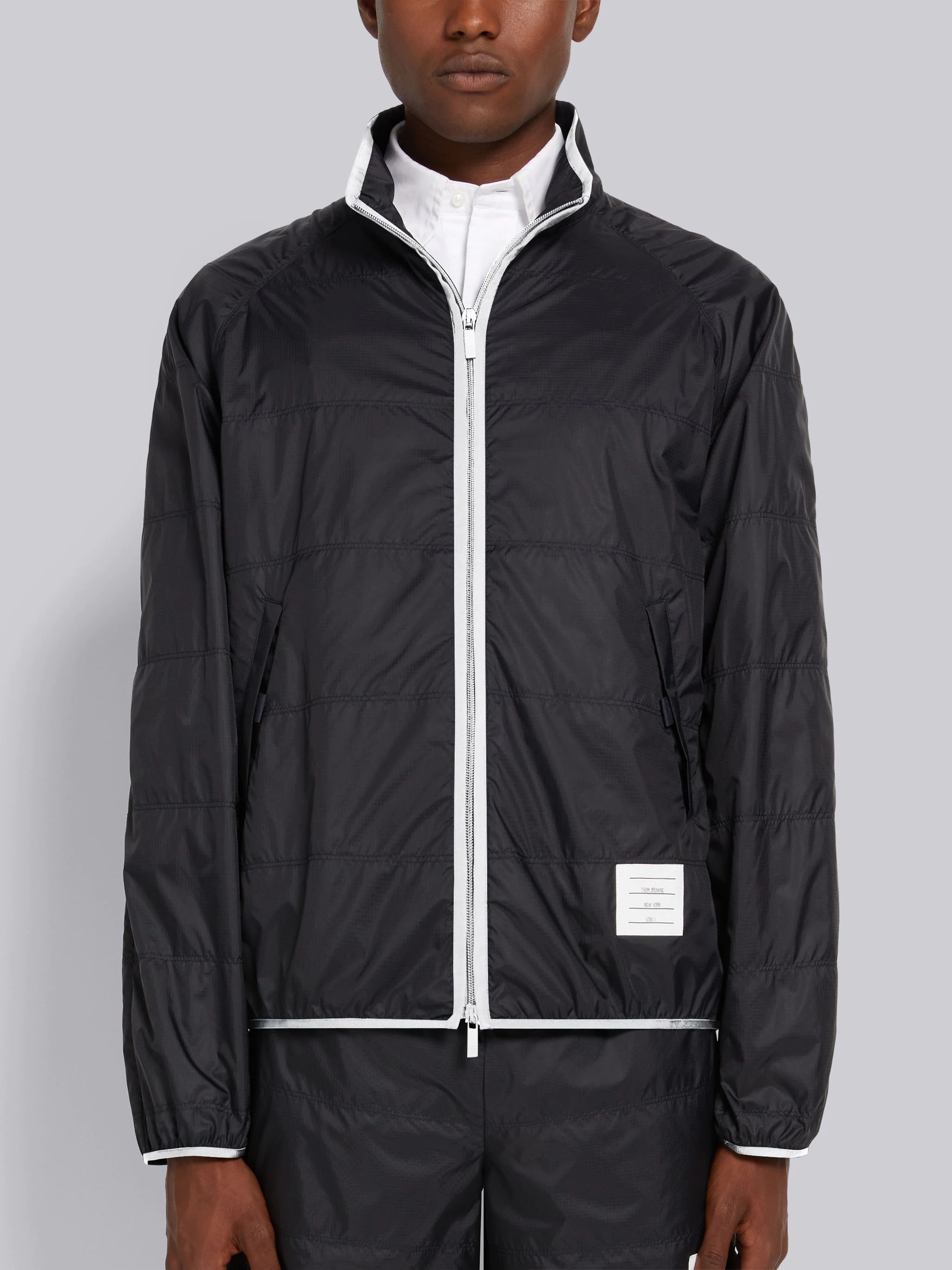 Navy Quilted Ripstop Jersey Lining Track Jacket - 1