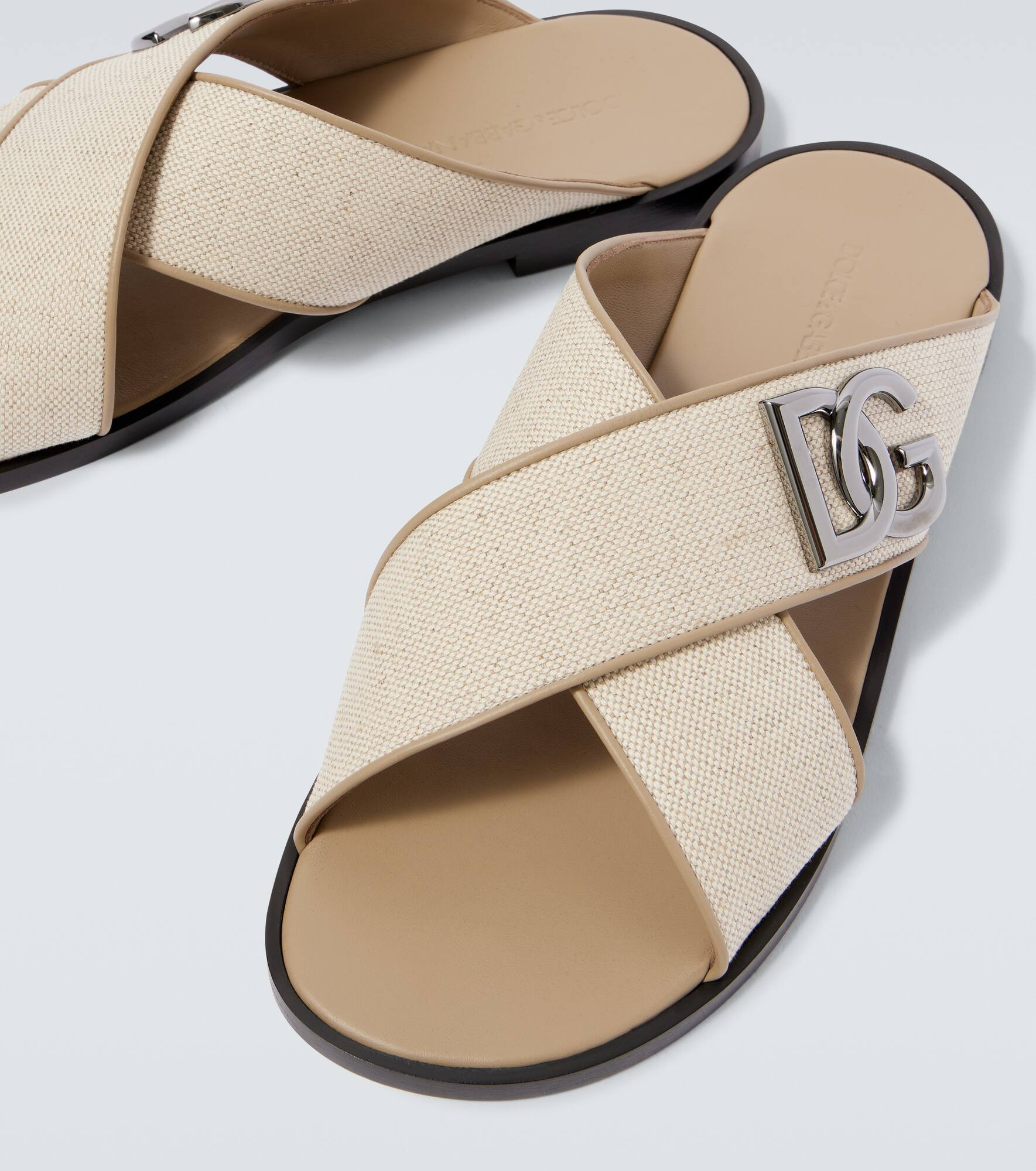 DG leather-trimmed canvas slides - 3