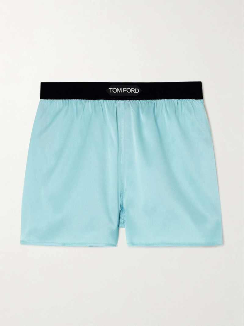 Velvet-trimmed silk-blend satin shorts 1
