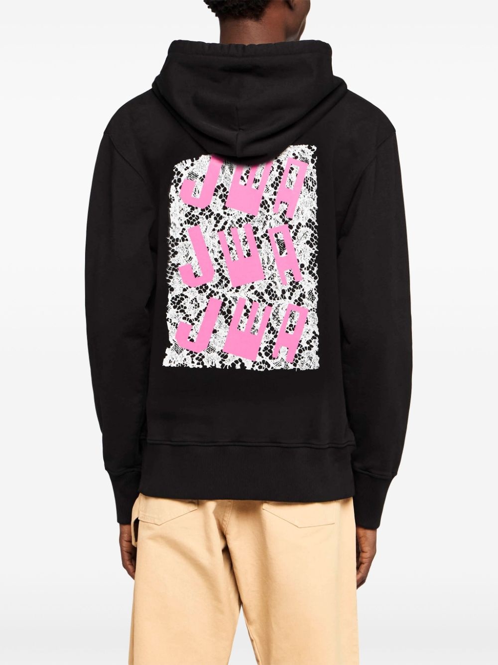 lace-panel hoodie - 3