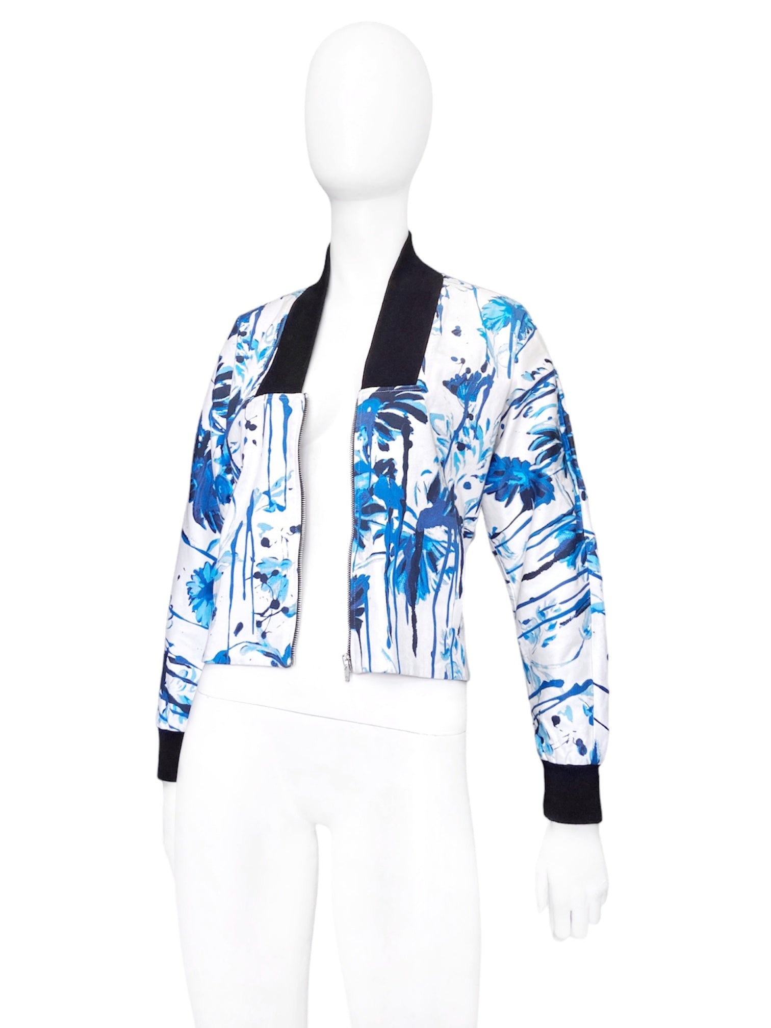 Jean Paul Gaultier Spring 2015 Blue Floral Cropped Bomber 40 - 4