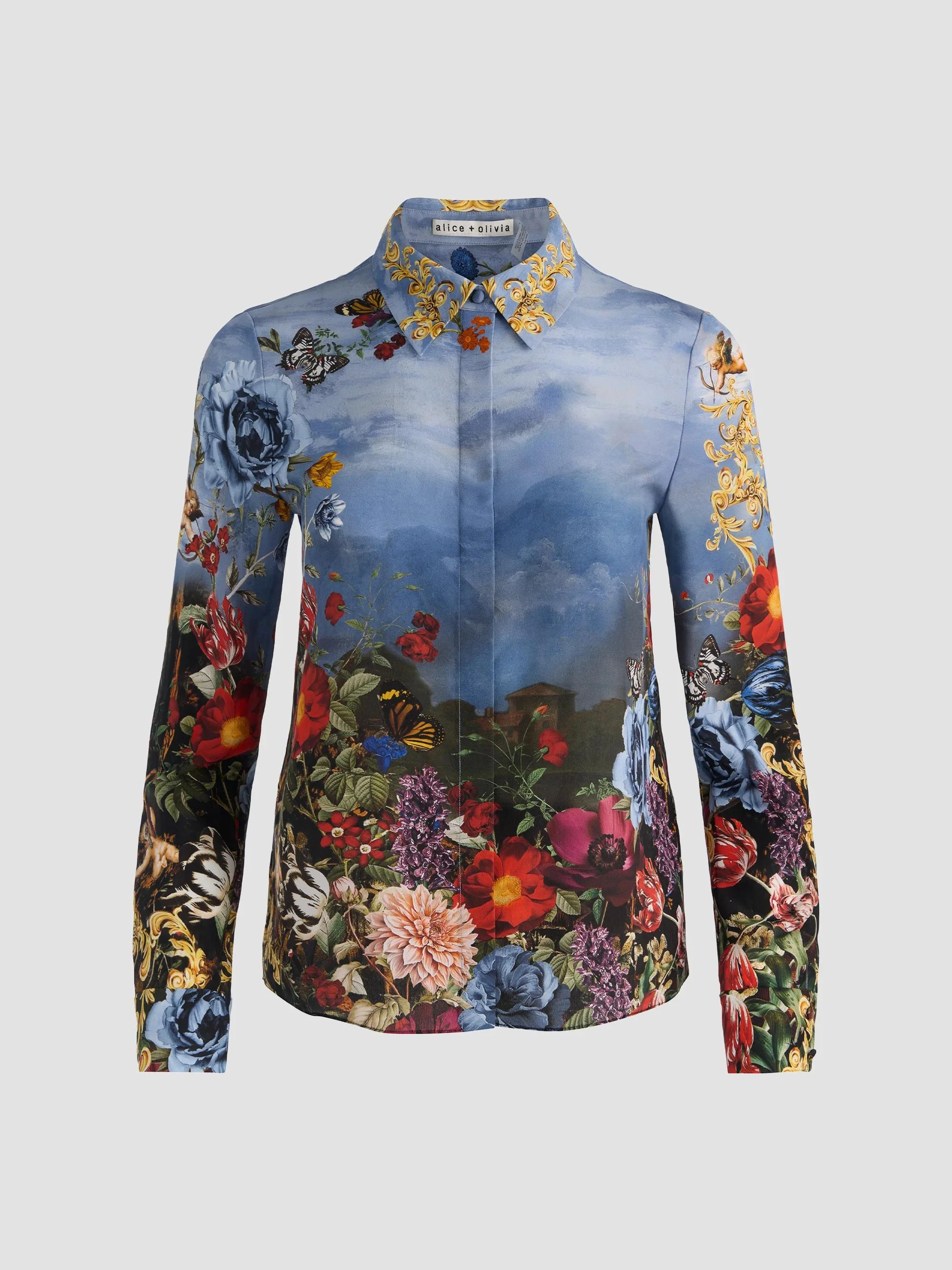 Women's Willa Floral Silk Button-Front Top - Alpine Dawn - 1