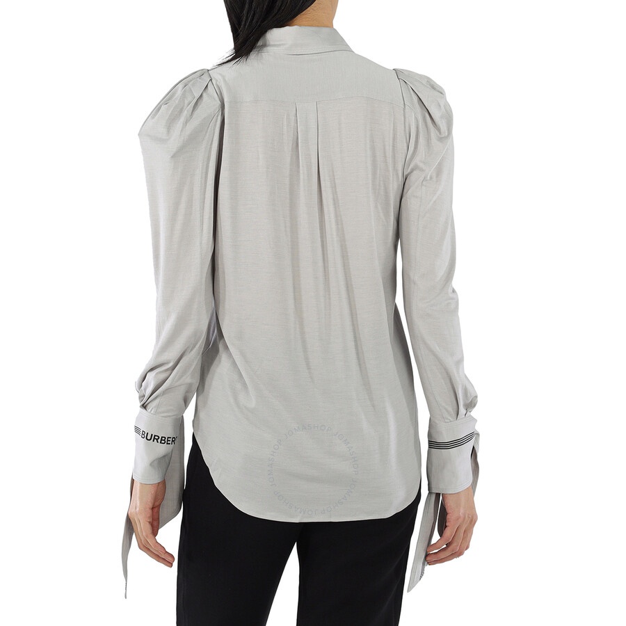 Burberry Grey Melange Stripe And Logo-trimmed Wool And Silk Shirt - 3