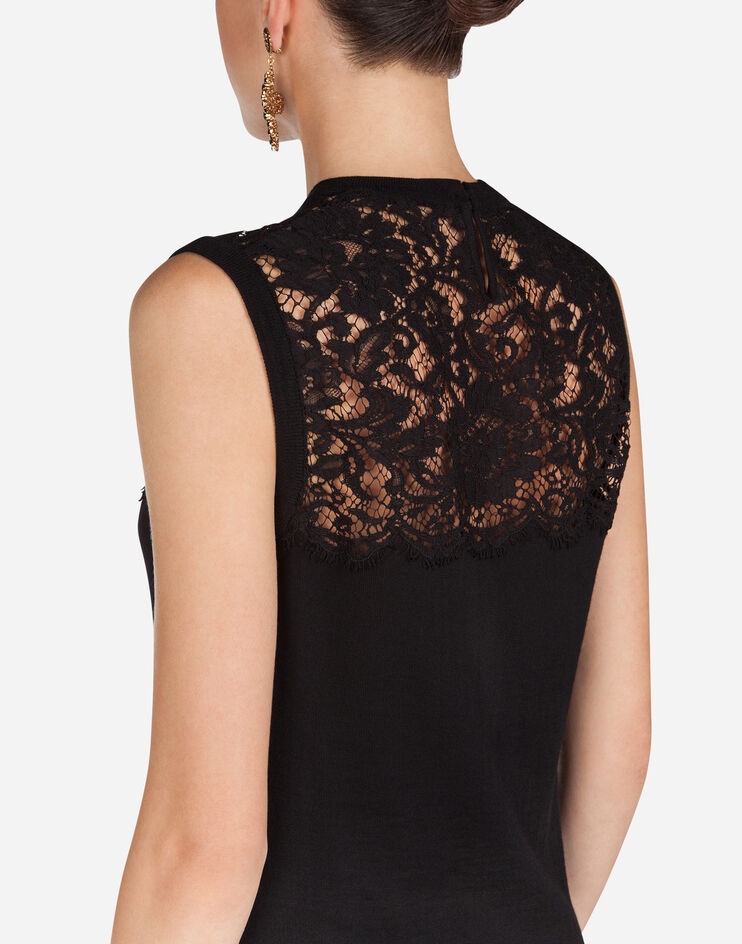 Sleeveless virgin wool and lace top - 5