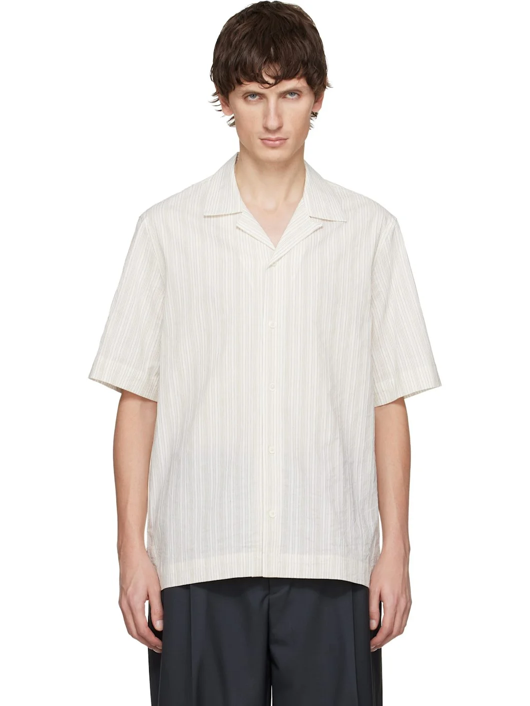 White Textured Stripe Short-Sleeve Shirt - 1