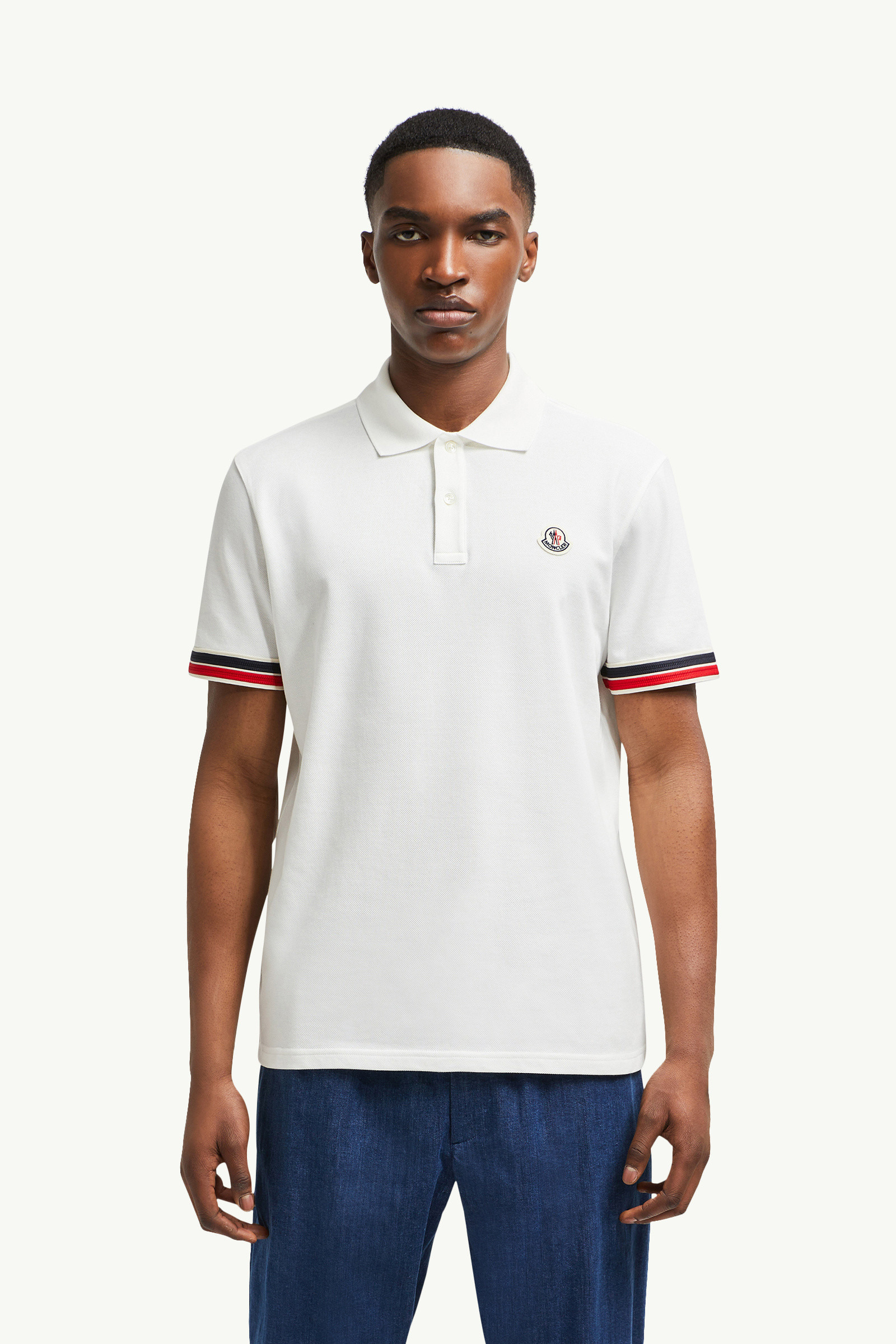 Striped Trim Cotton Piquet Polo Shirt - 3