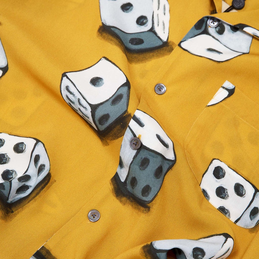 トップス STUSSY DICE PATTERN SHIRT Stussy Lucky Dice Shirt Men's Medium Button Up Mustard