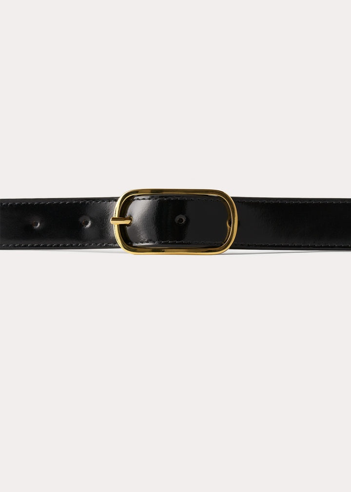 Wide oval buckle leather belt black - 1