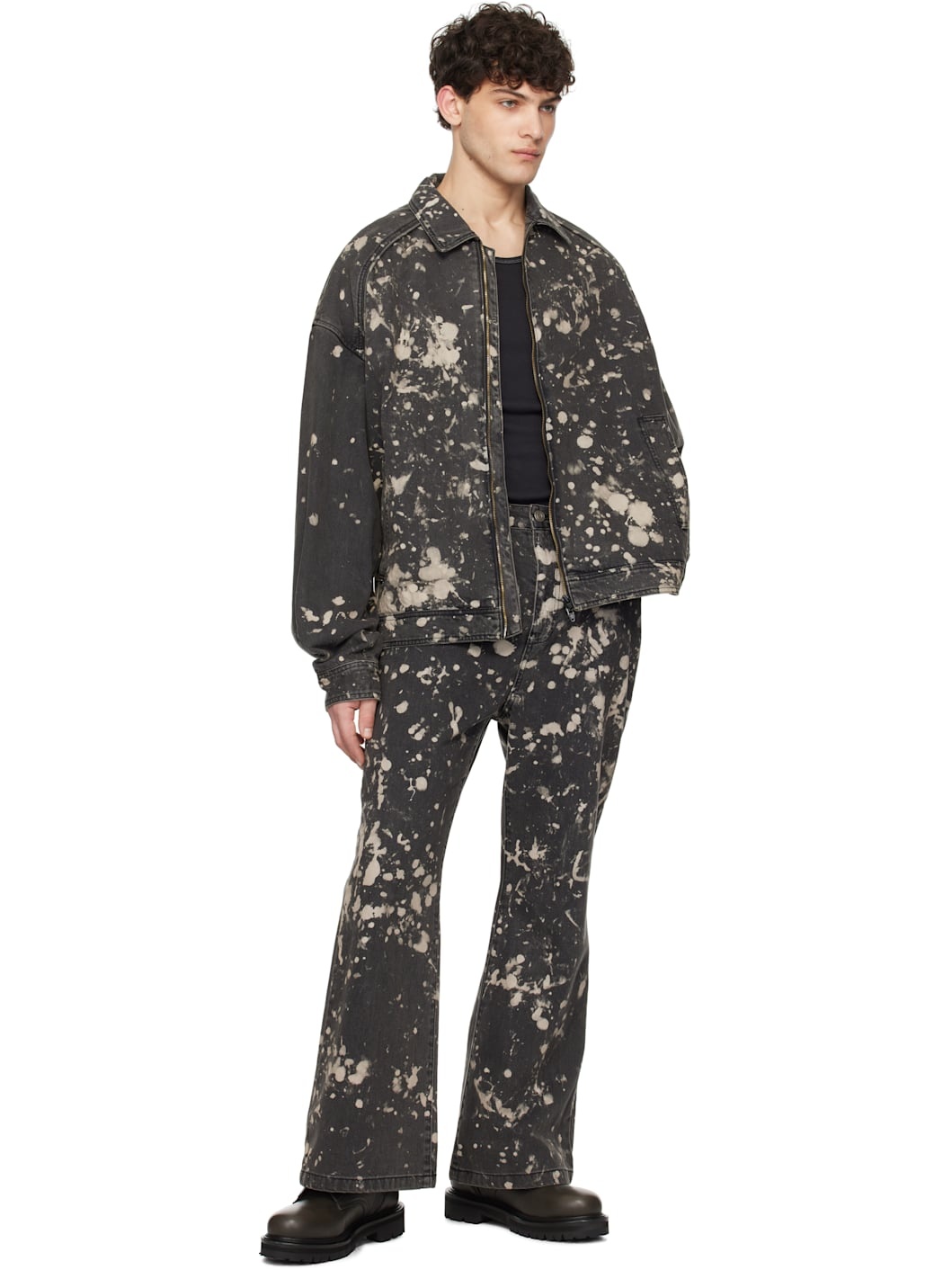 Black Paint Dyed Bootcut Jeans - 4