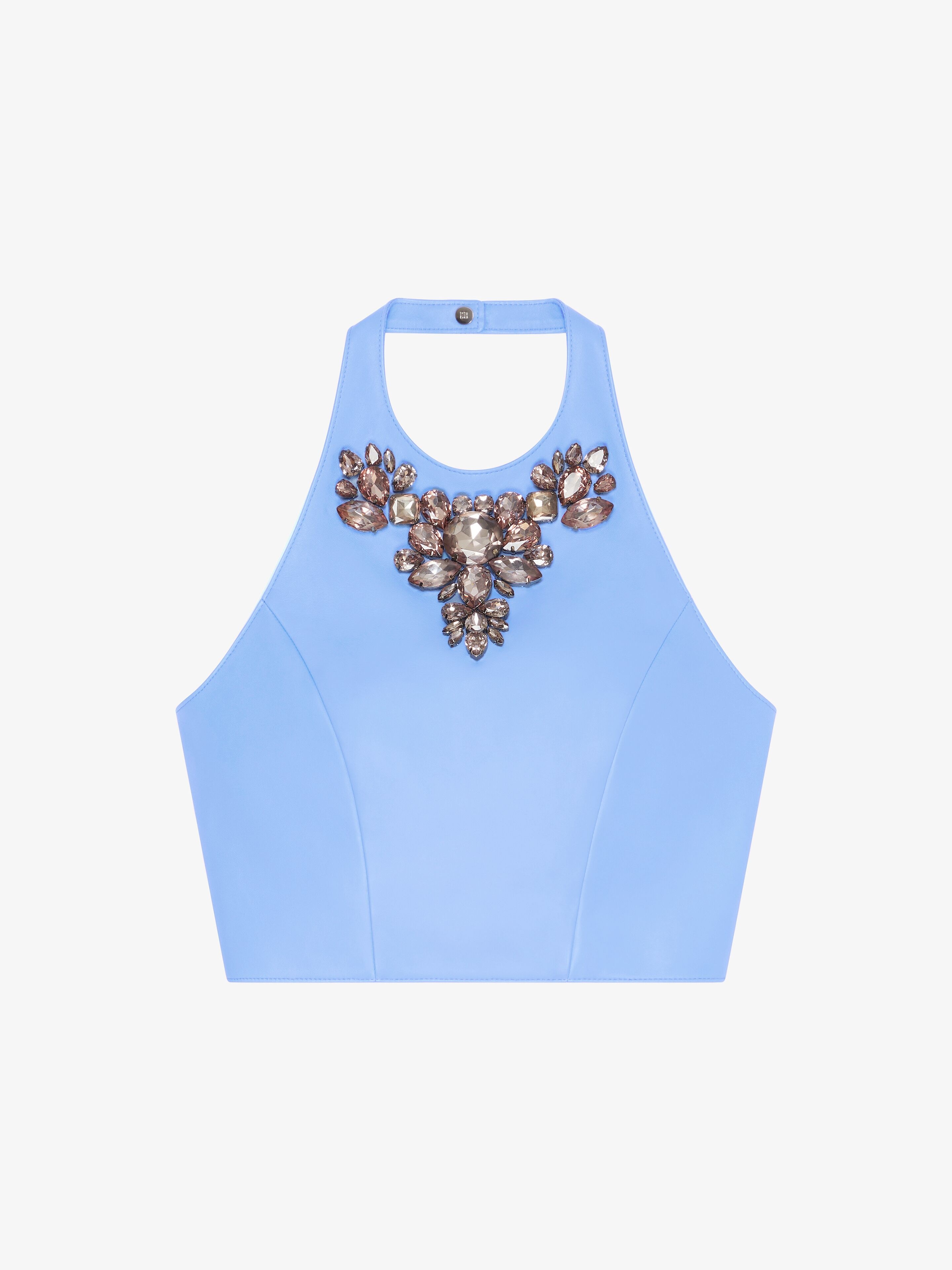 CROPPED TOP IN LEATHER WITH EMBROIDERED STONES - 1
