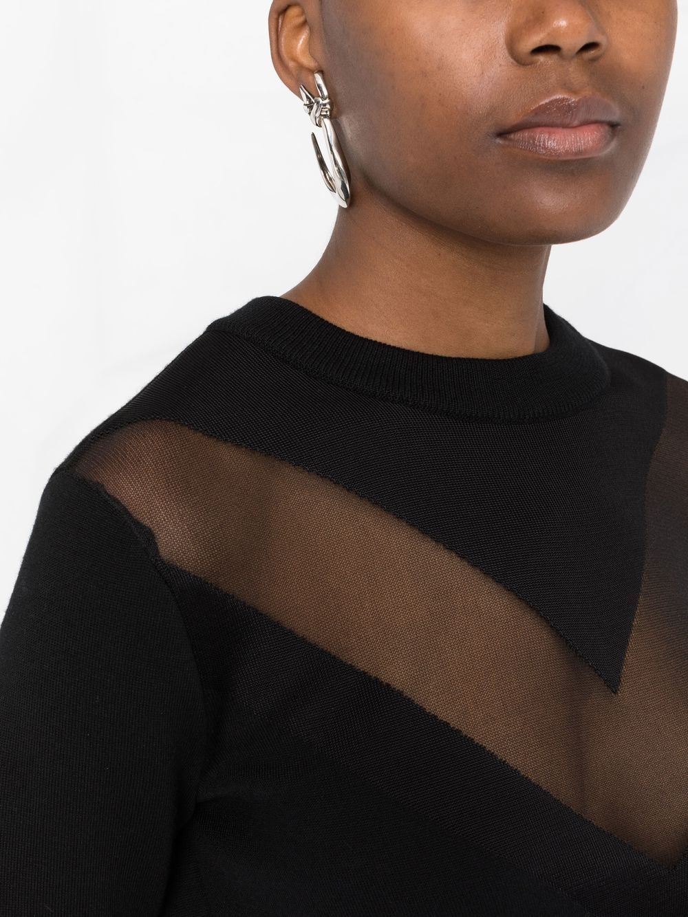 sheer panel crew-neck jumper - 3