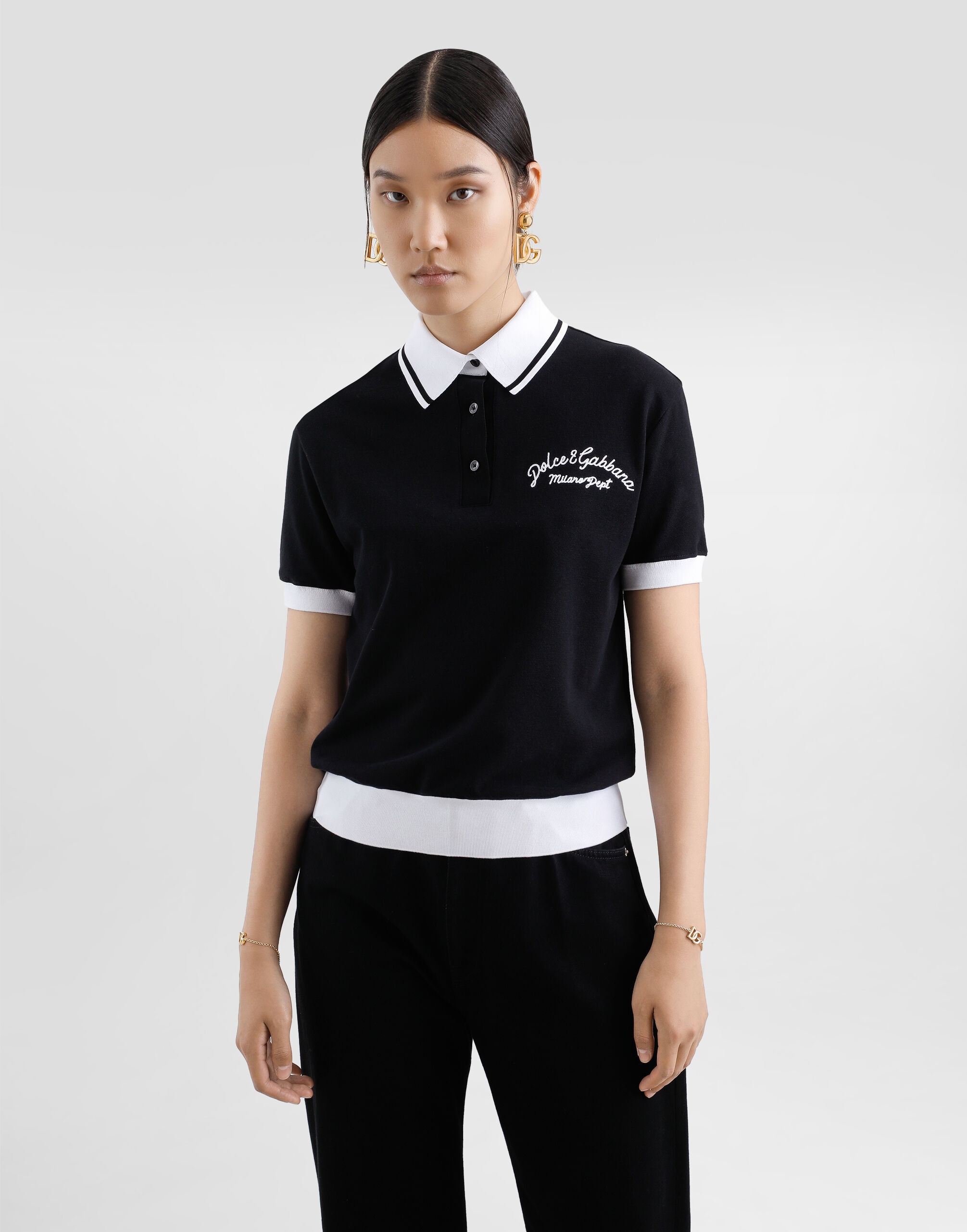 Short cotton piqué polo-shirt with DG logo embroidery - 4