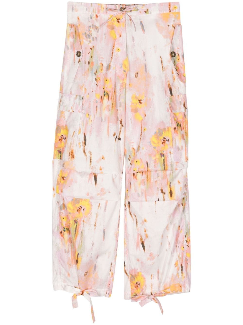 floral-print cotton cargo trousers - 1