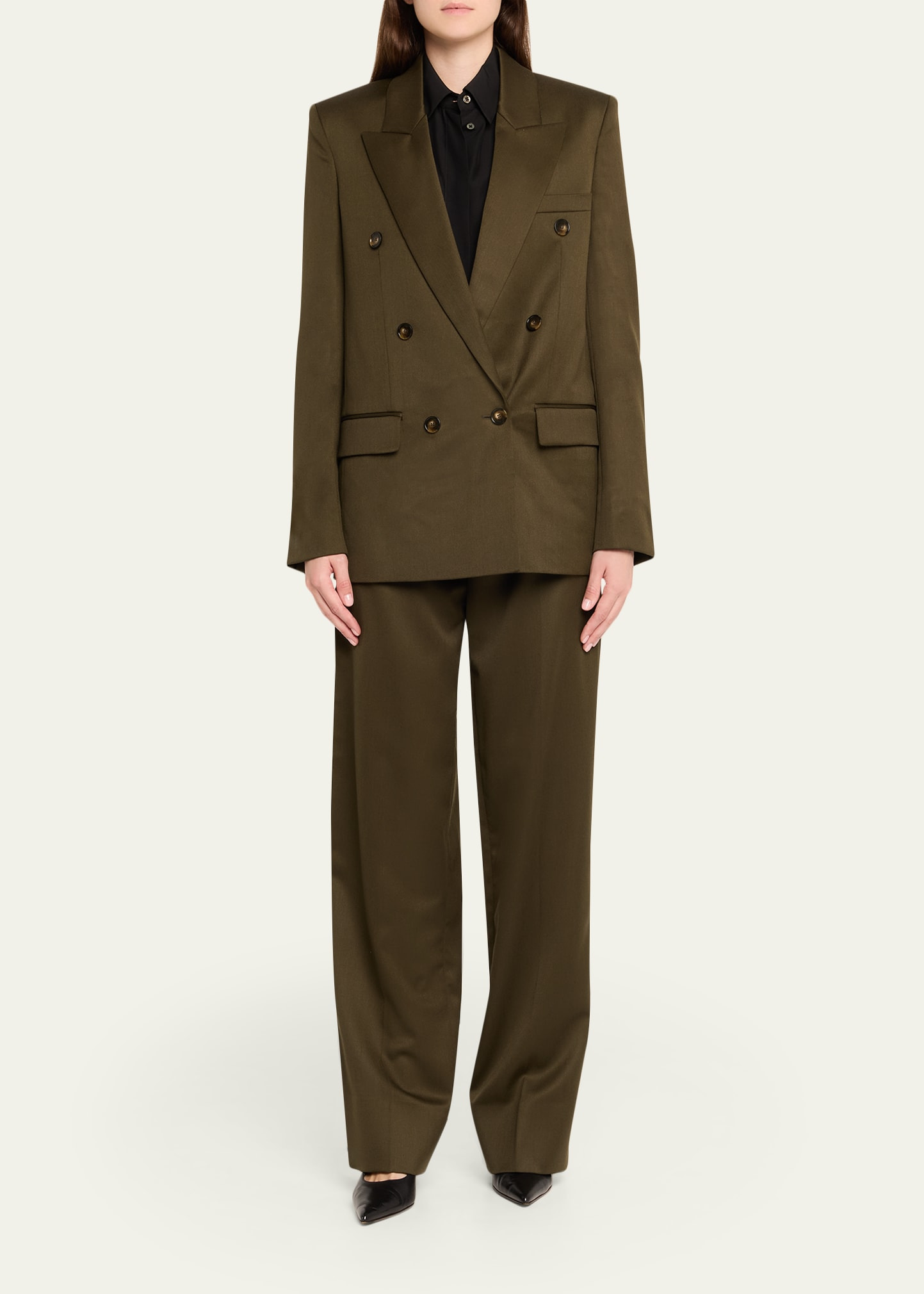 Shiny Wool Double-Breasted Jacket - 2