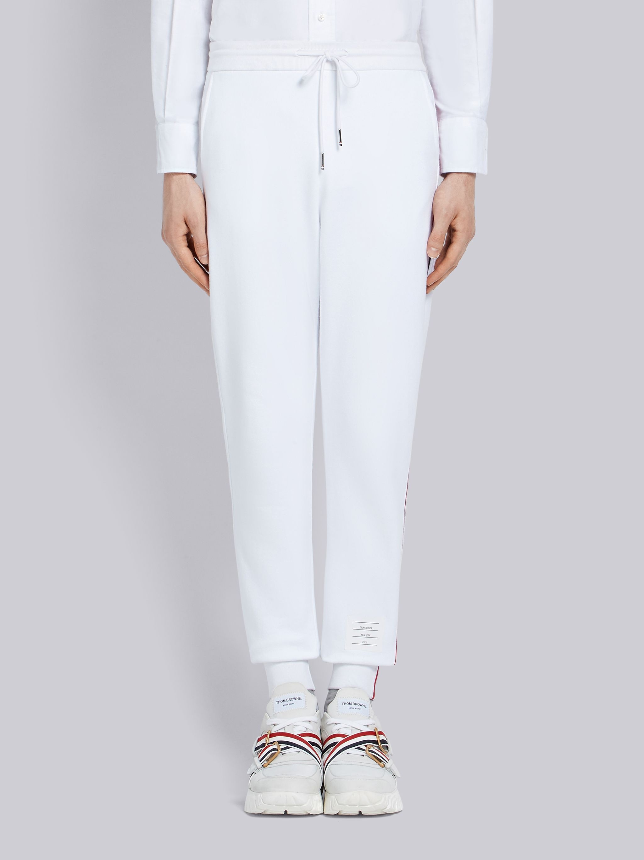 White Classic Cotton Loopback Jersey Stripe Track Trouser - 1