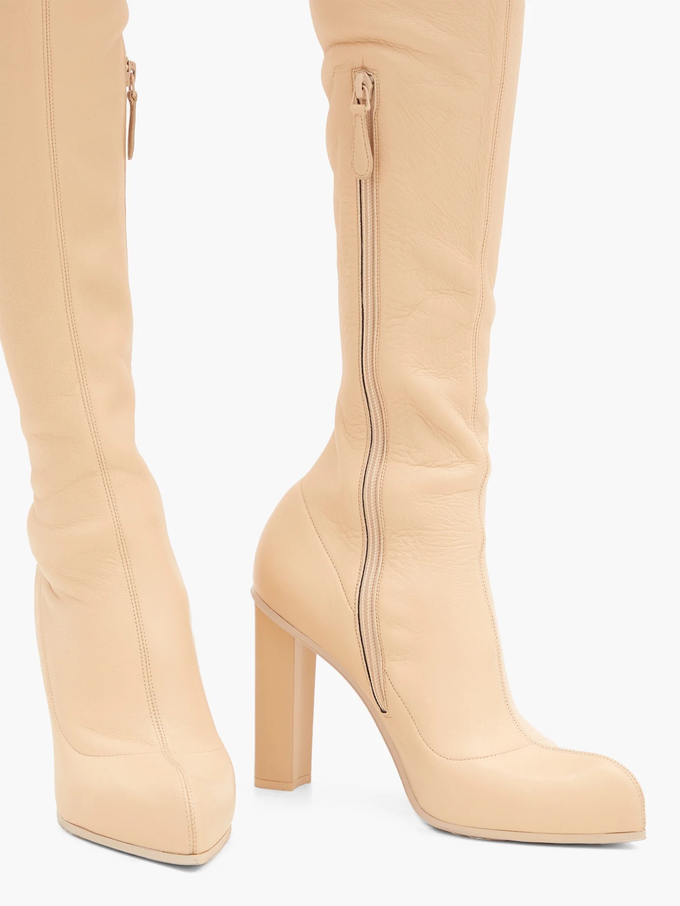 Point-toe leather over-the-knee boots - 6