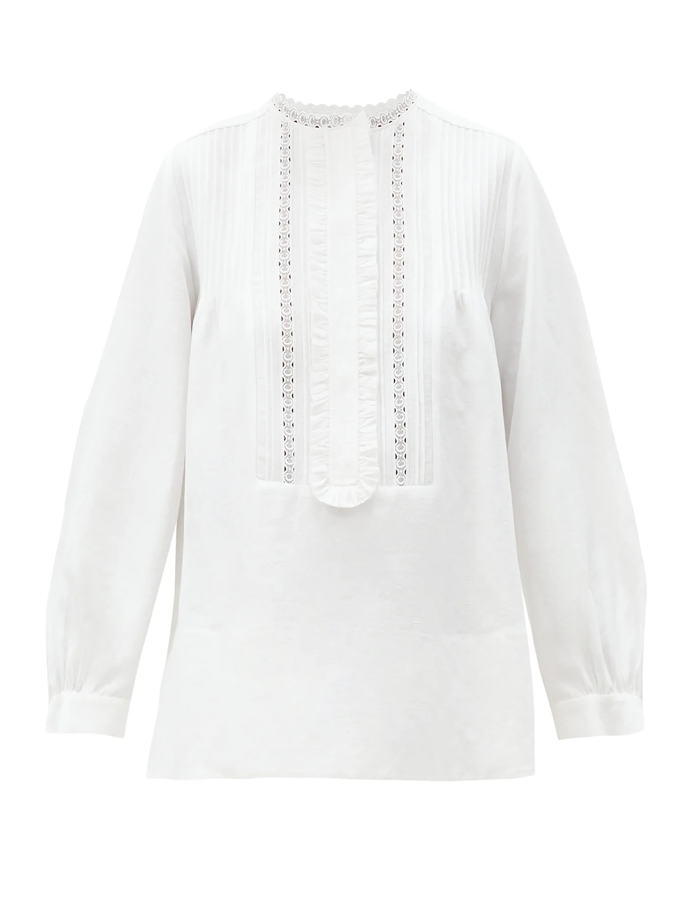 Ruffled-placket linen-blend top - 1