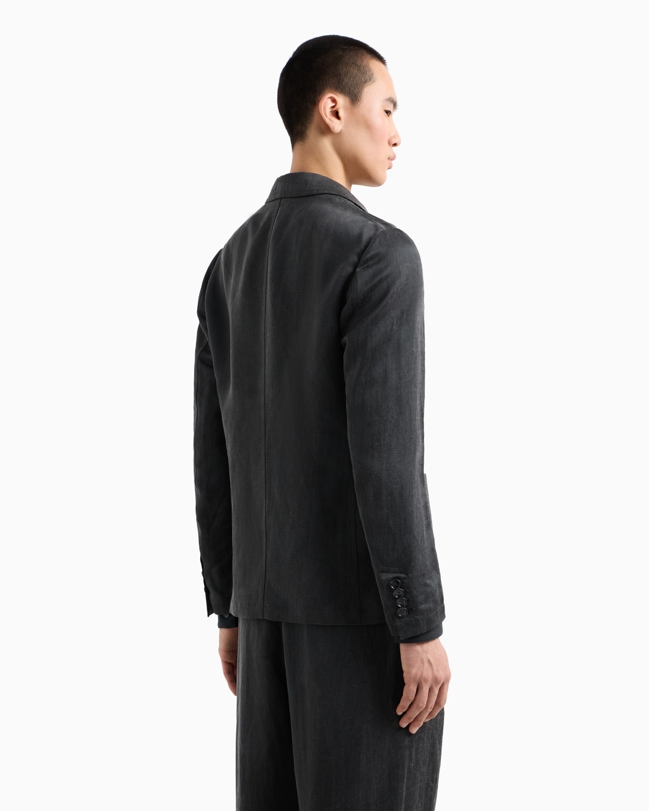 SINGLE-BREASTED JACKET IN WASHED LINEN AND LYOCELL CANVAS - 3
